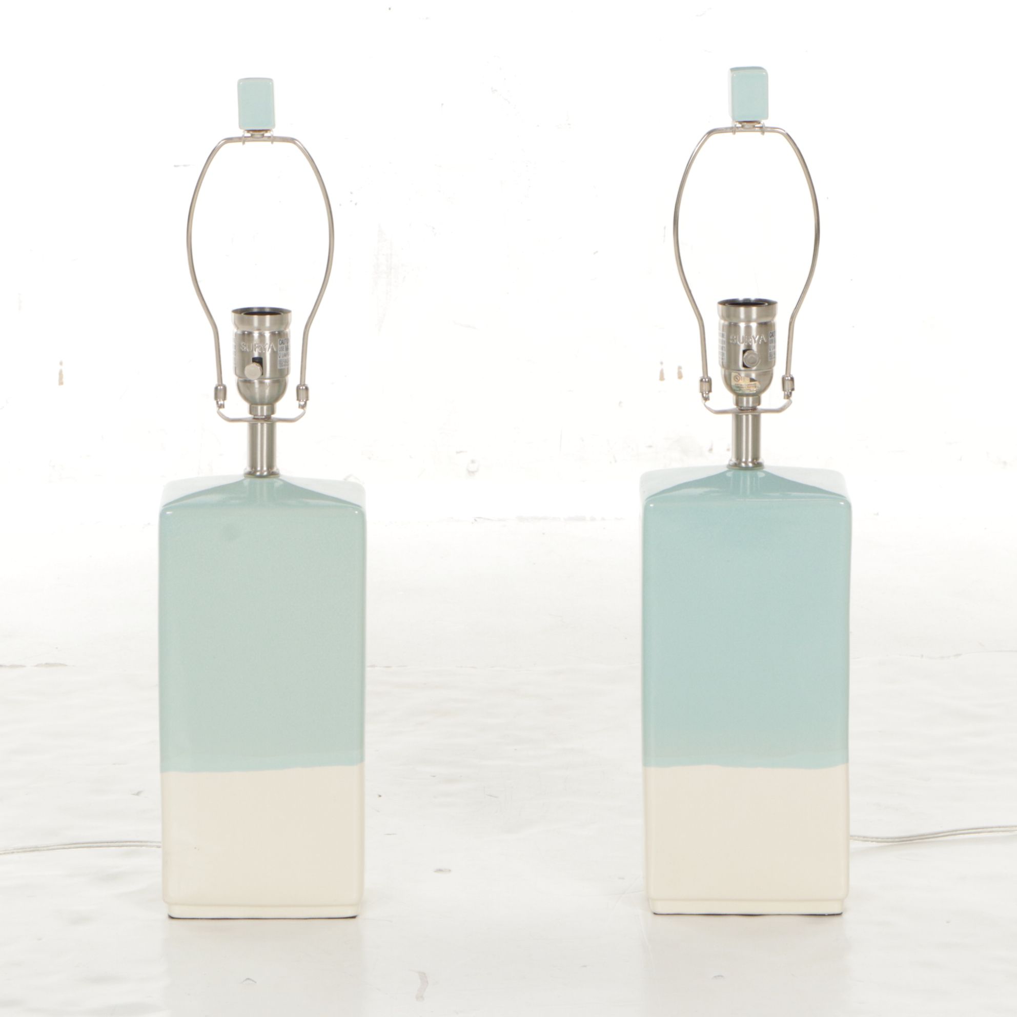 Surya Malloy Aqua and Cream Glazed Ceramic Table Lamps