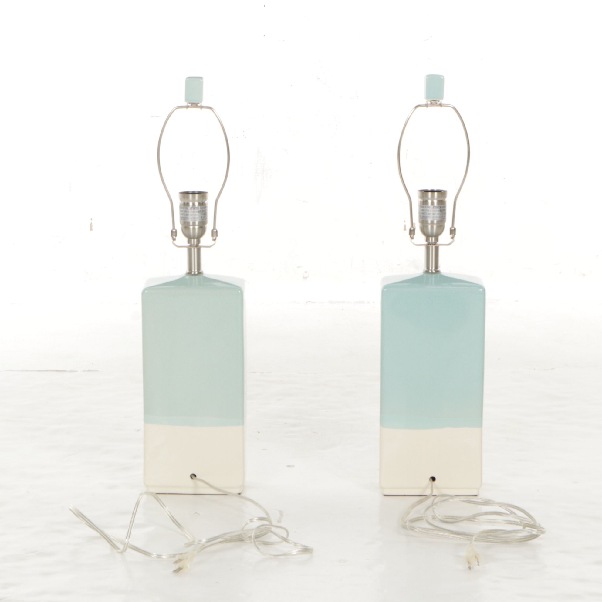 Surya Malloy Aqua and Cream Glazed Ceramic Table Lamps