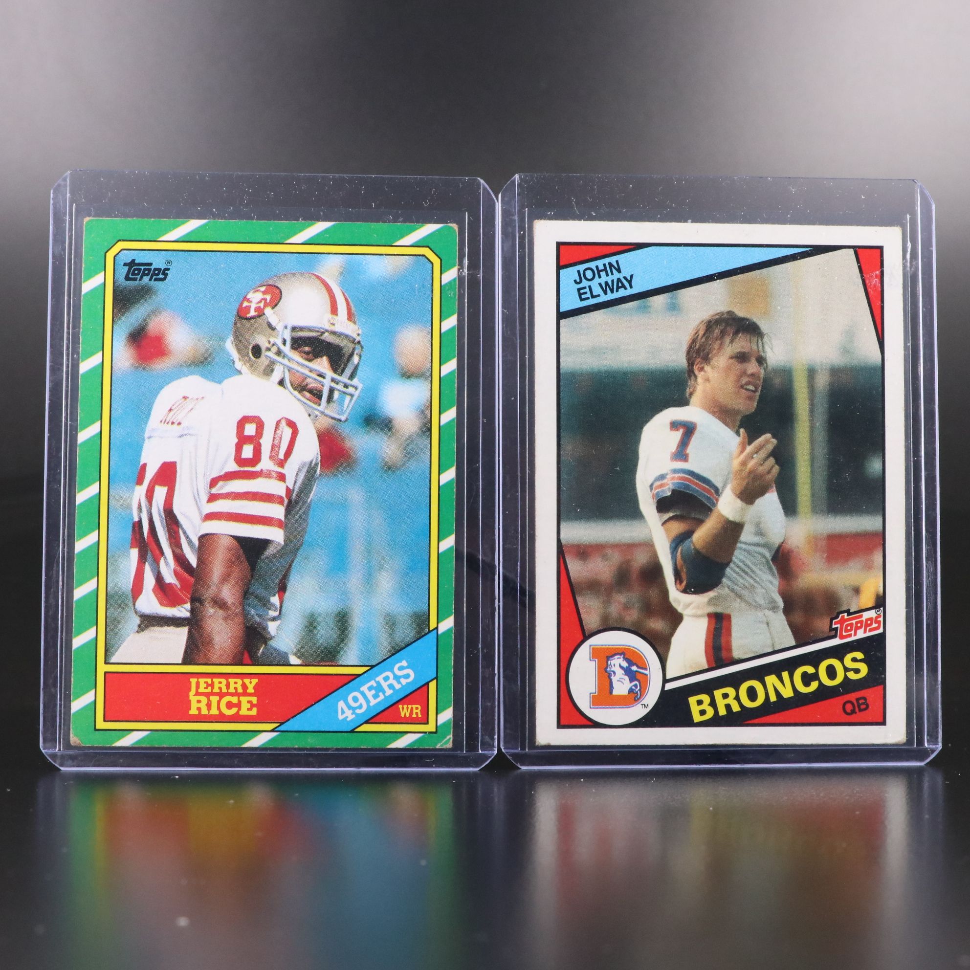 John Elway and Jerry Rice Topps Rookie Football Cards