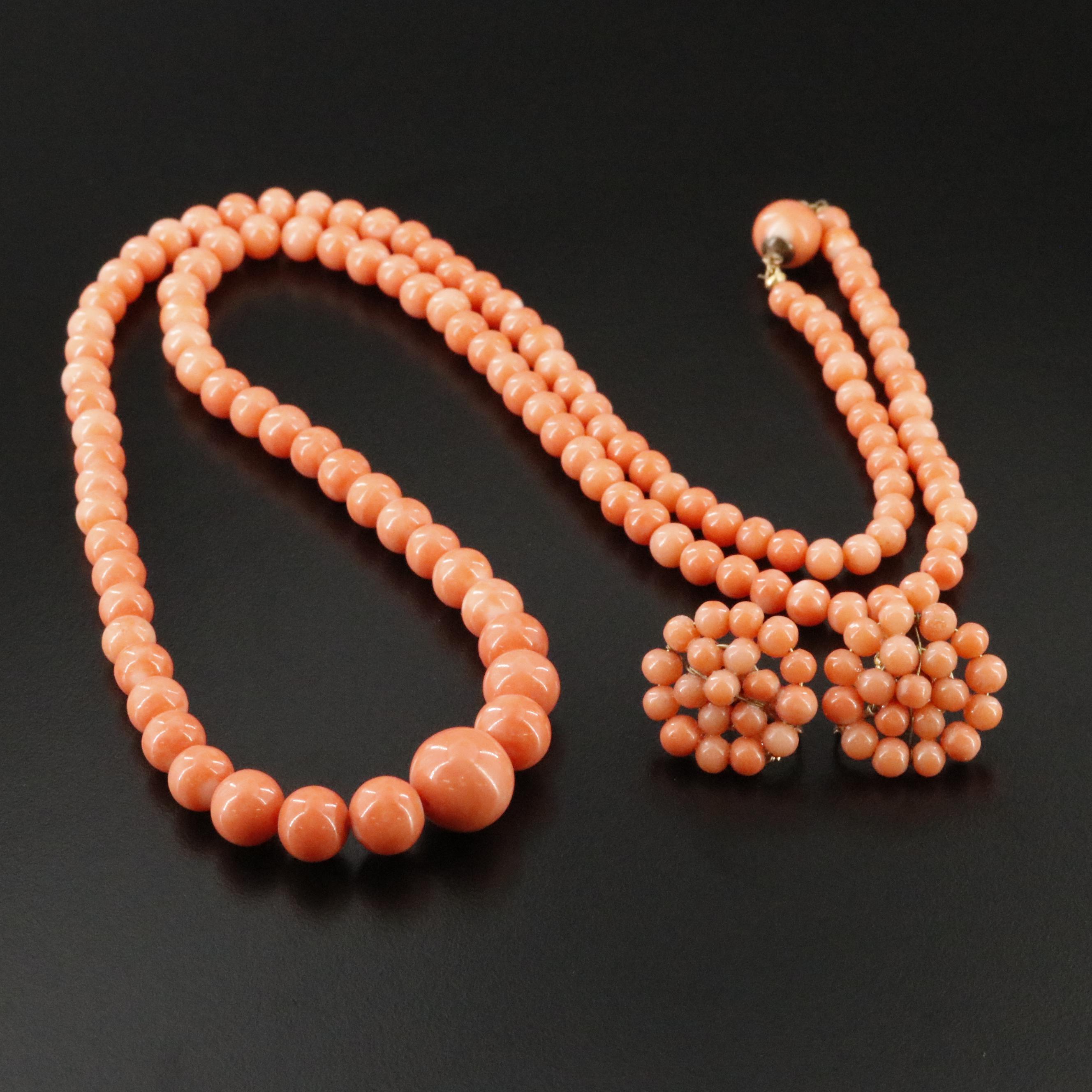 Coral Graduated Beaded Necklace and Matching Earrings