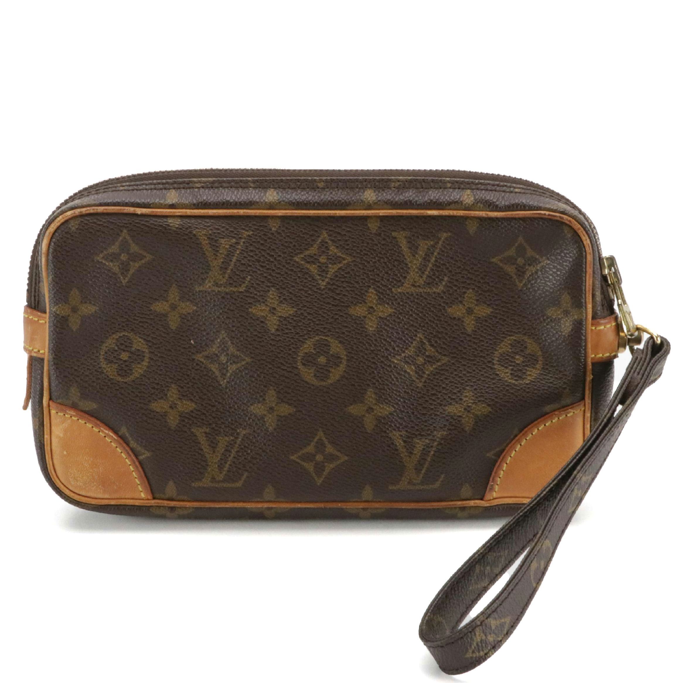 Louis Vuitton Marly Dragonne Wristlet Clutch in Monogram Canvas and Leather Trim