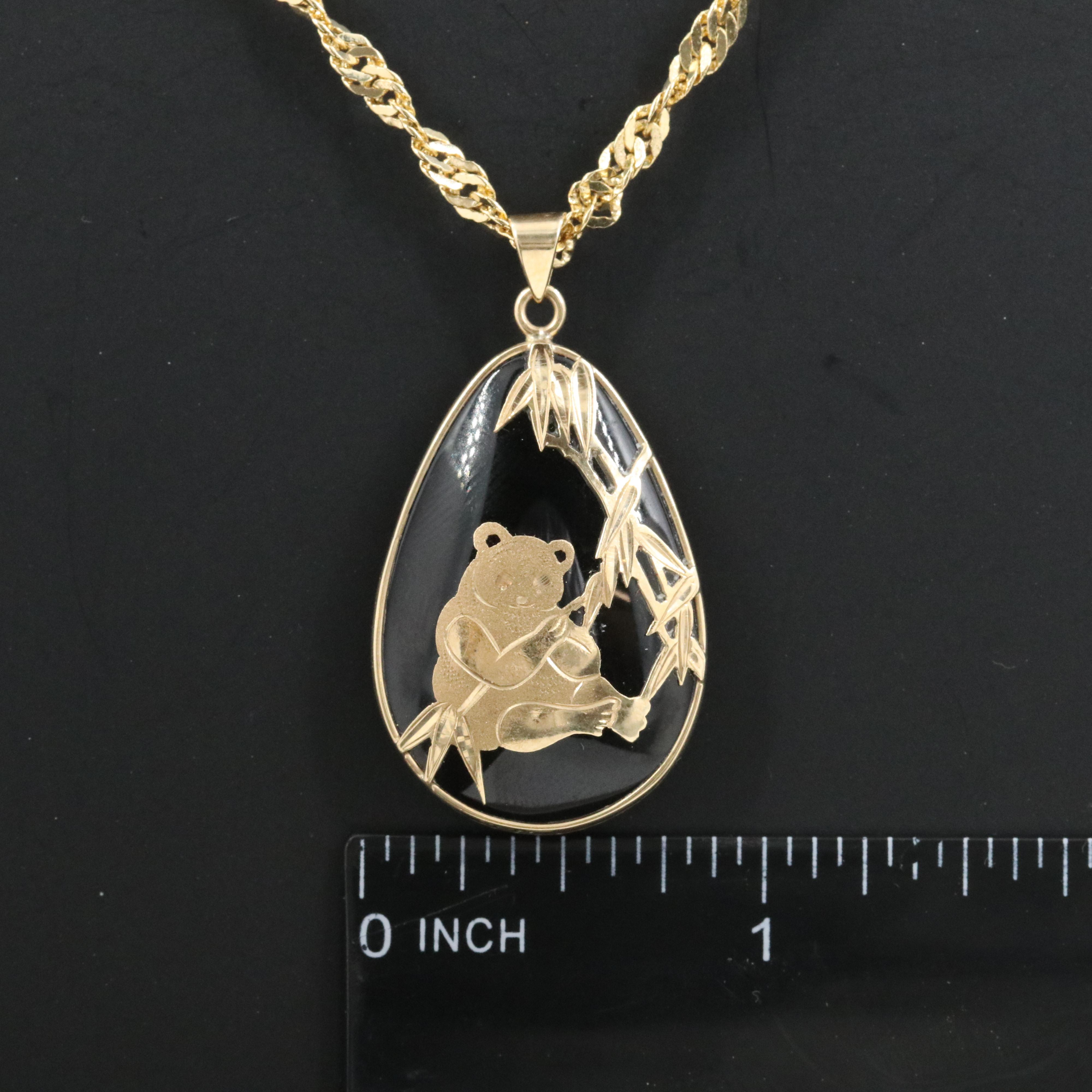 14K Gem Panda Smoky Quartz Pendant with Rope Chain Necklace