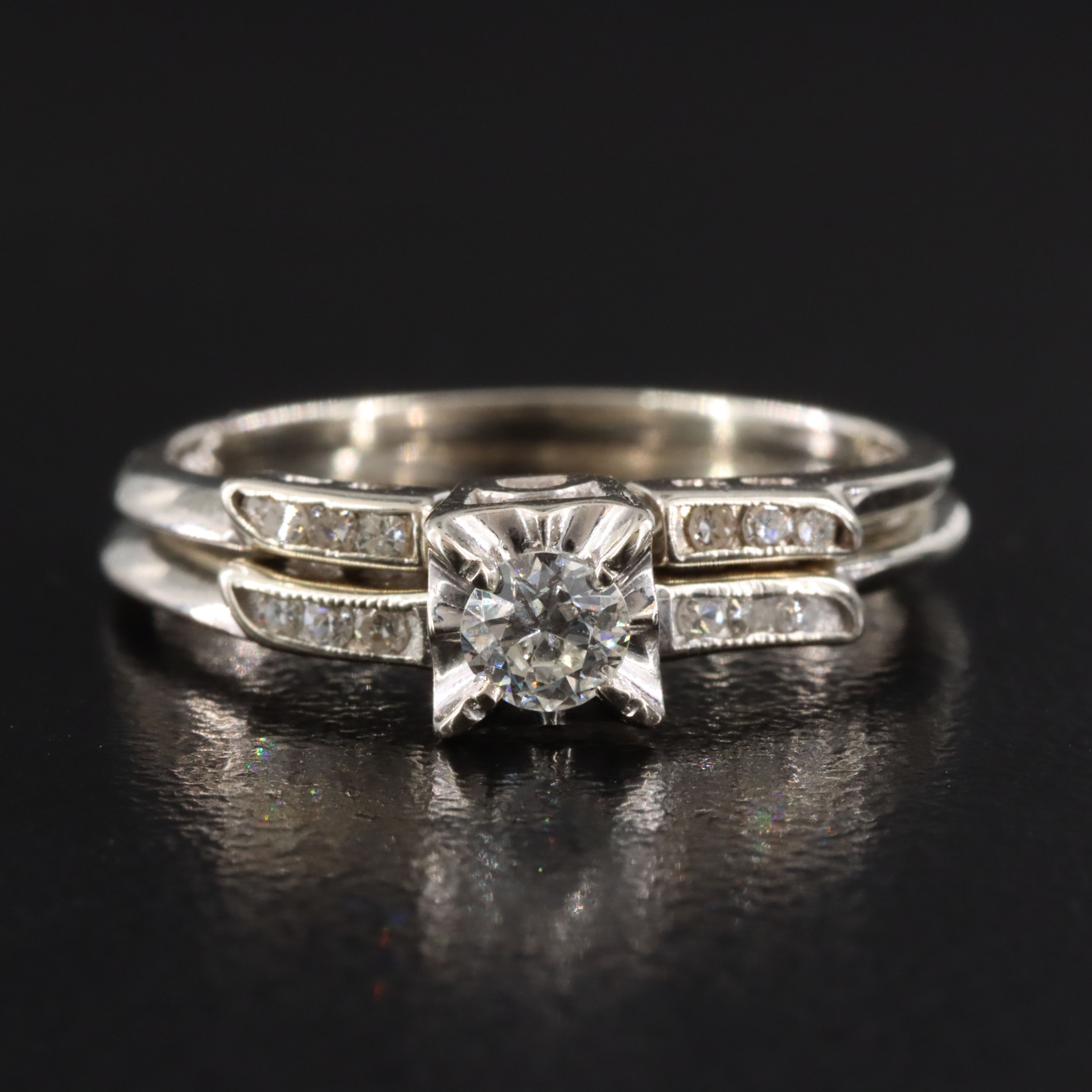 Vintage 14K 0.24 CTW Diamond Ring Interlocking Set