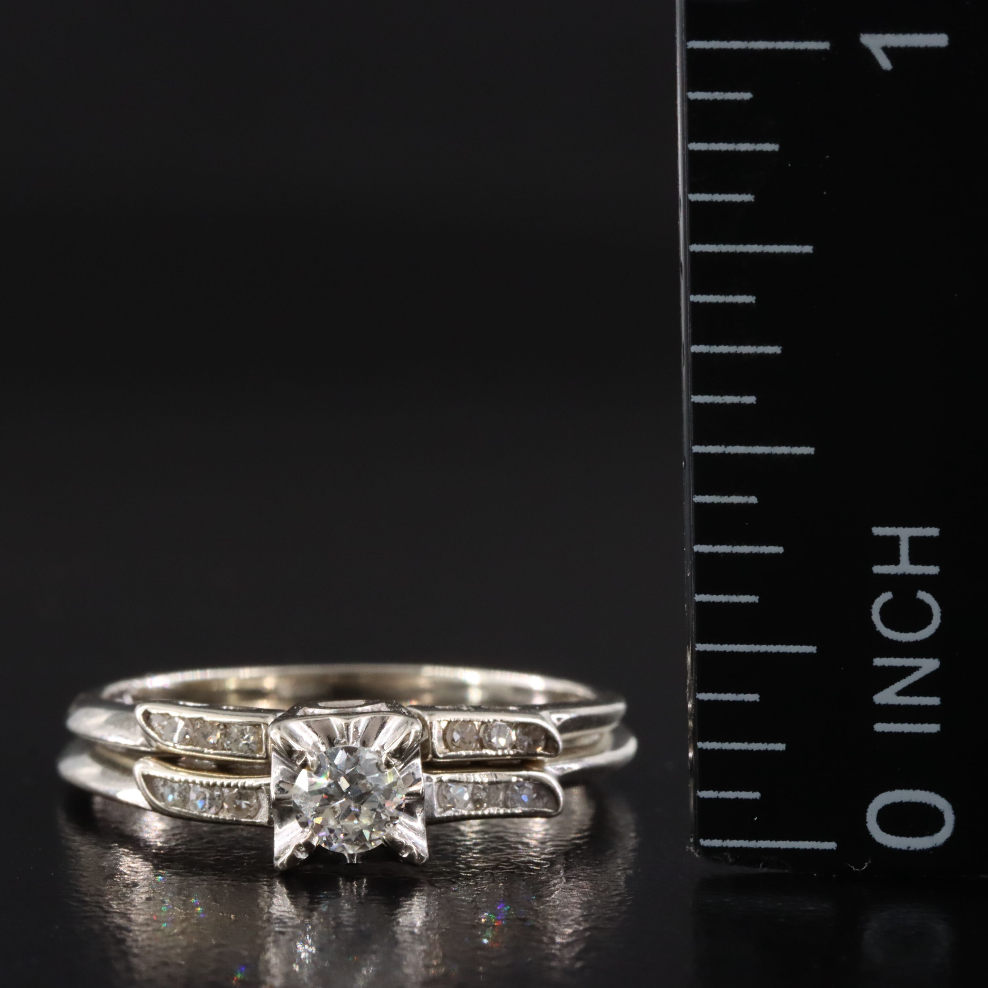 Vintage 14K 0.24 CTW Diamond Ring Interlocking Set