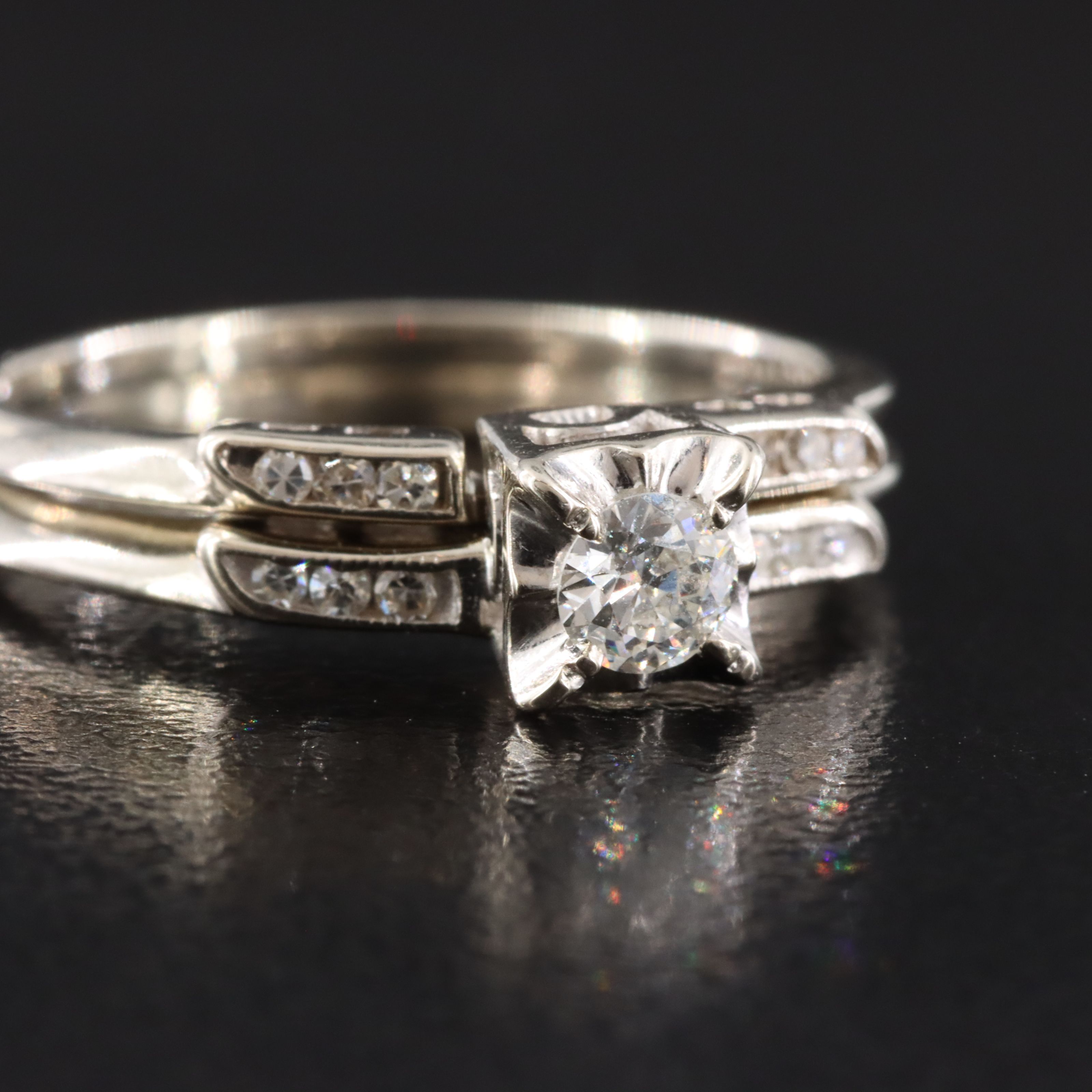 Vintage 14K 0.24 CTW Diamond Ring Interlocking Set