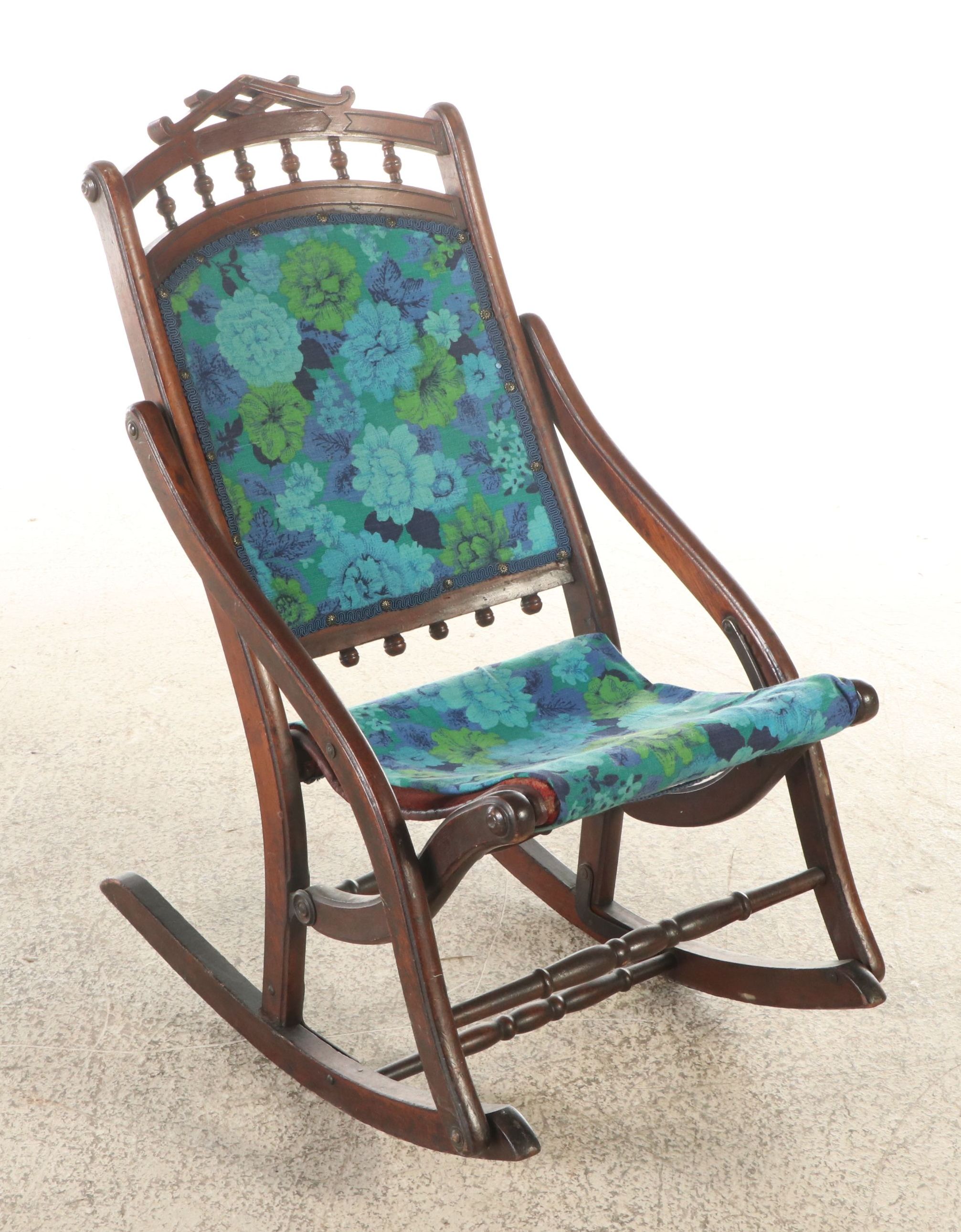 Victorian Carved Walnut Rocking Chair, Late 19th/ Early 20th Century