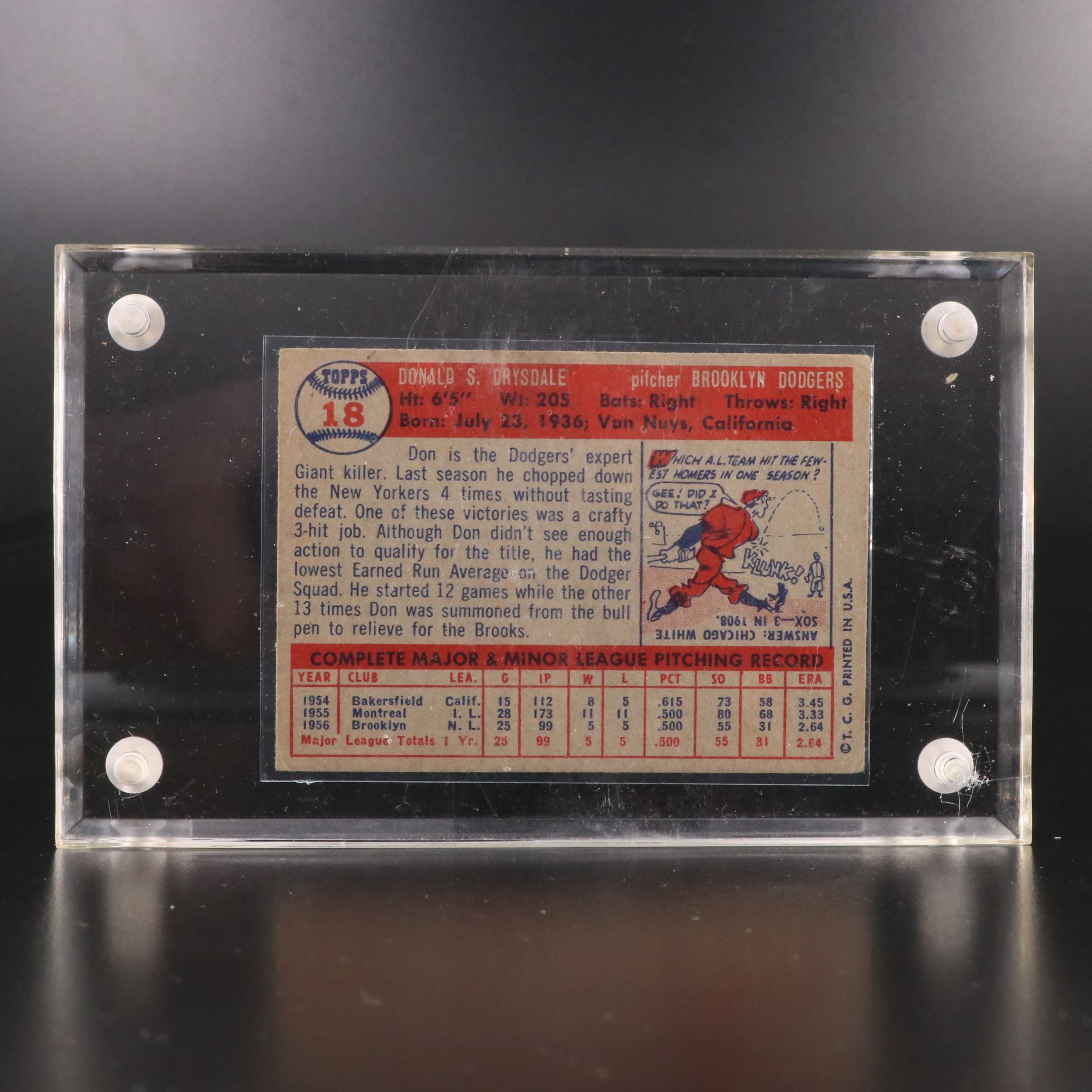 1957 Topps Don Drysdale Brooklyn Dodgers Rookie Baseball Card