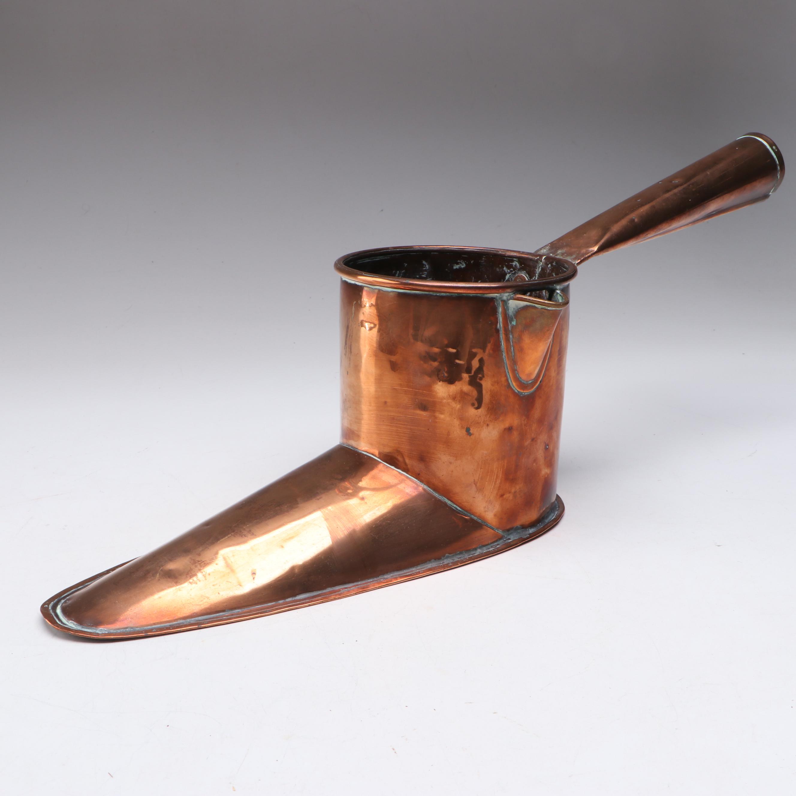 English Copper Boot Shaped Ale Muller, 19th Century