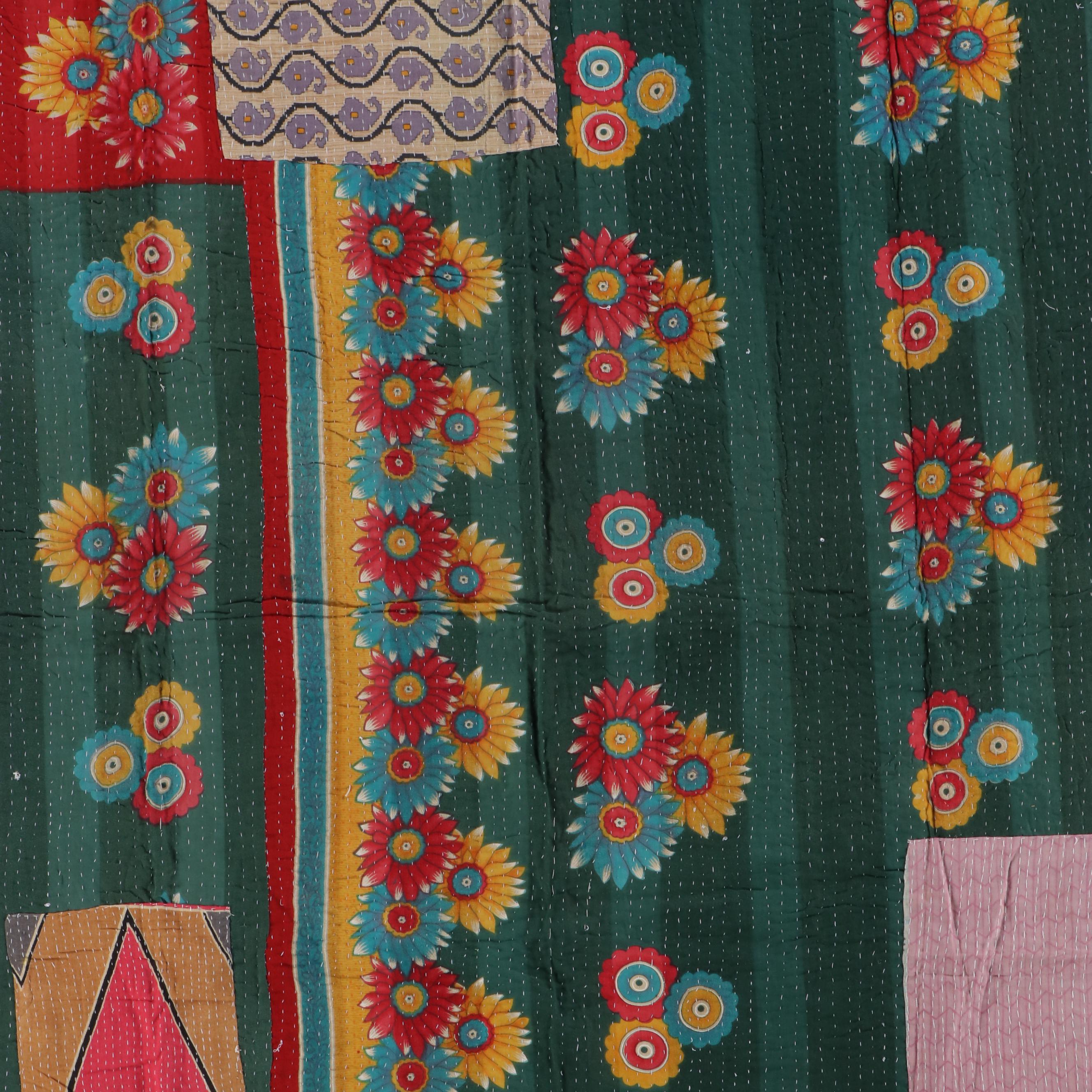 Kantha W Suzani Handcrafted and Embroidered Cotton Quilts