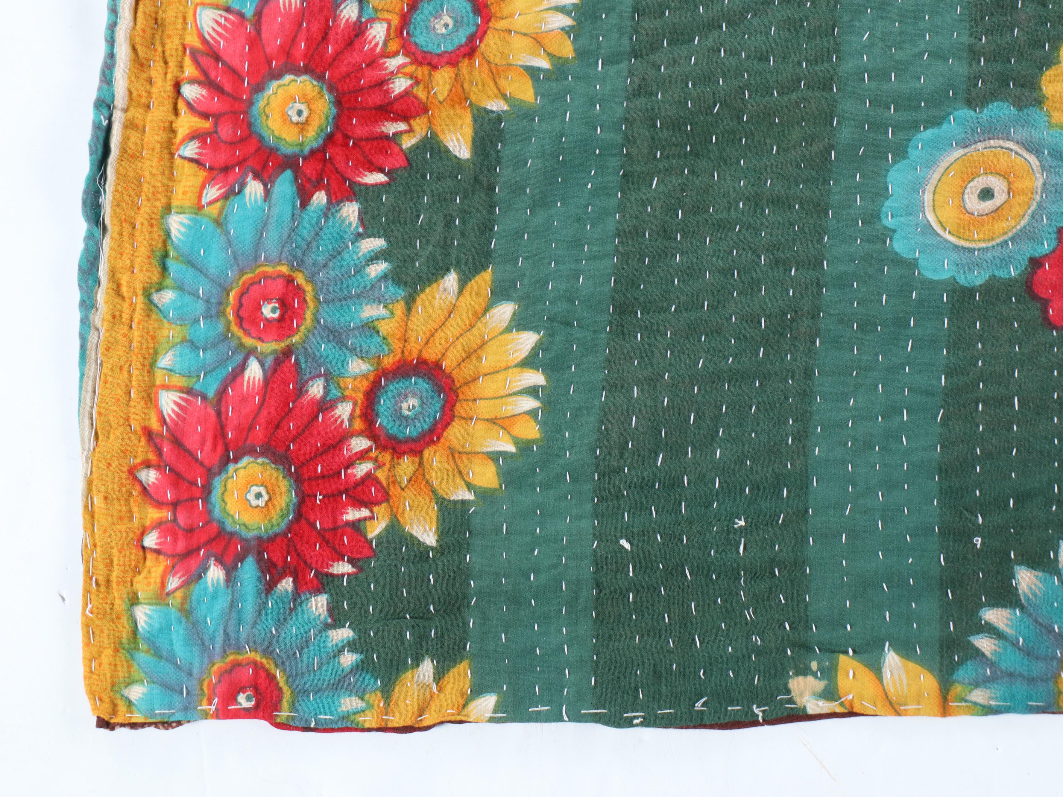 Kantha W Suzani Handcrafted and Embroidered Cotton Quilts