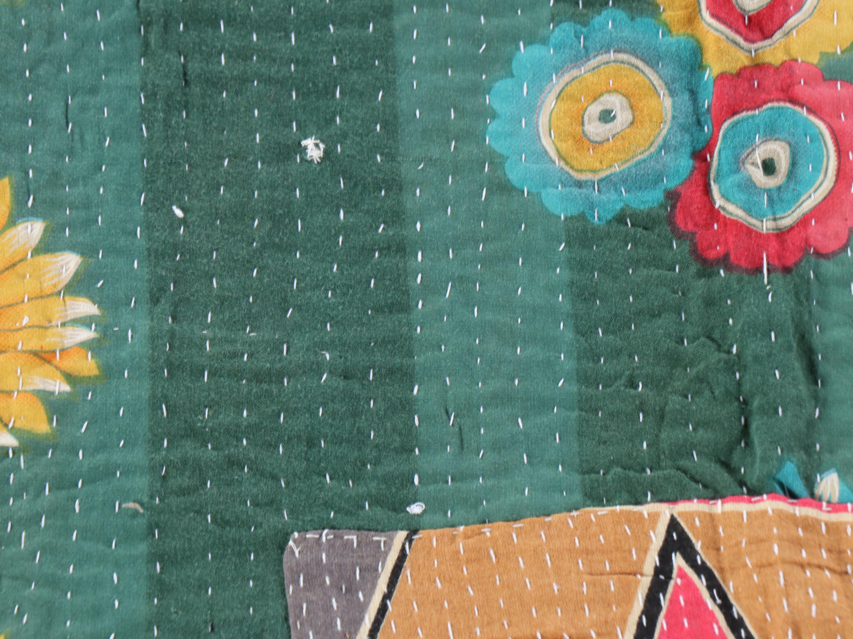 Kantha W Suzani Handcrafted and Embroidered Cotton Quilts