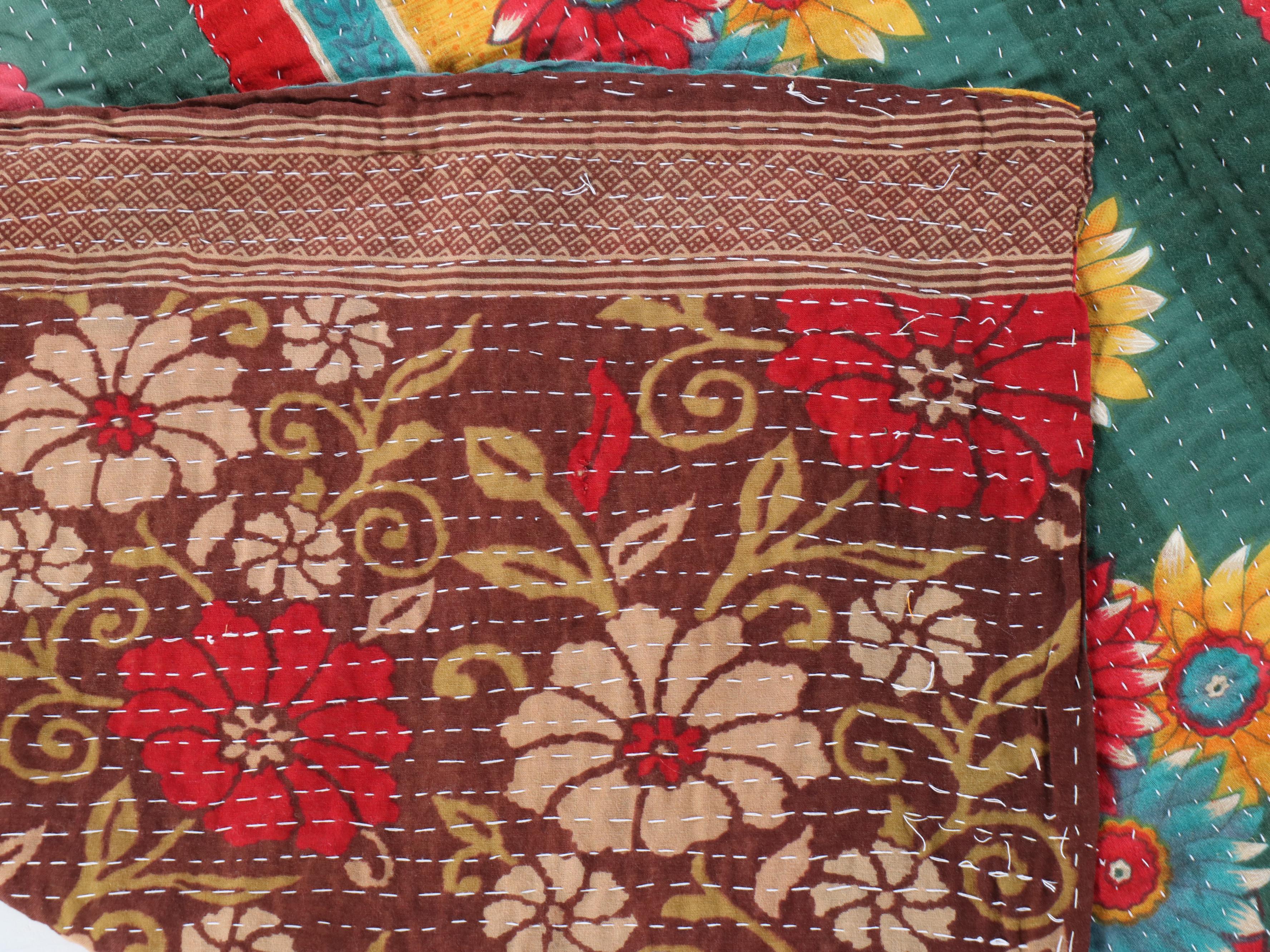 Kantha W Suzani Handcrafted and Embroidered Cotton Quilts
