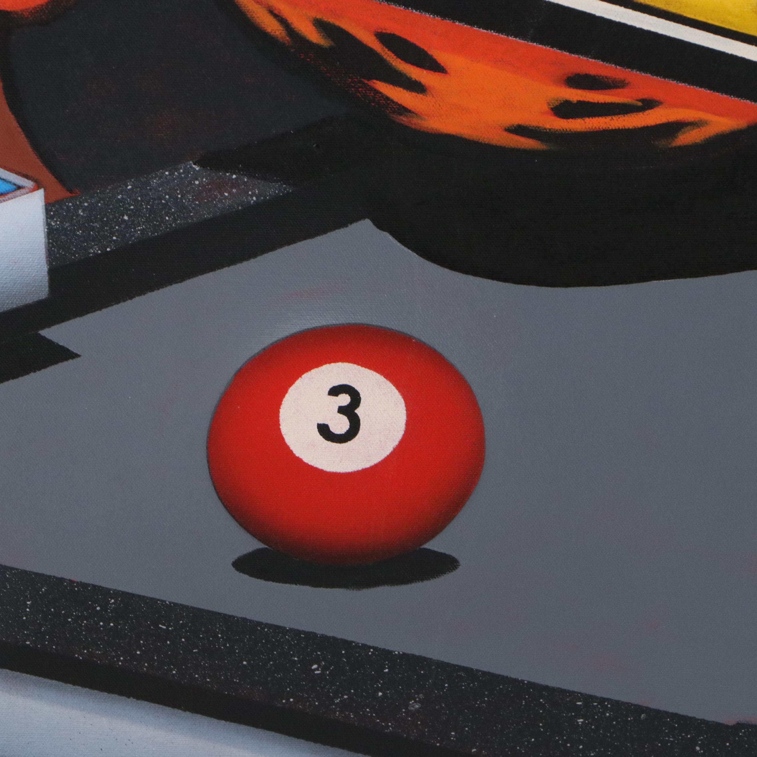 Jim Davis Oil Painting of Garfield and Odie Playing Pool, 2003