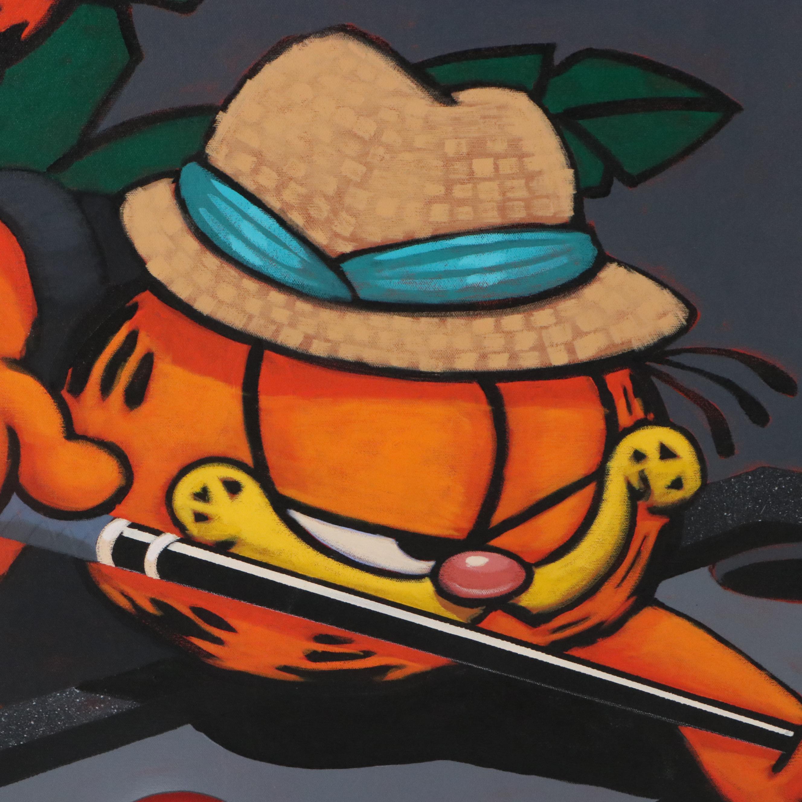 Jim Davis Oil Painting of Garfield and Odie Playing Pool, 2003