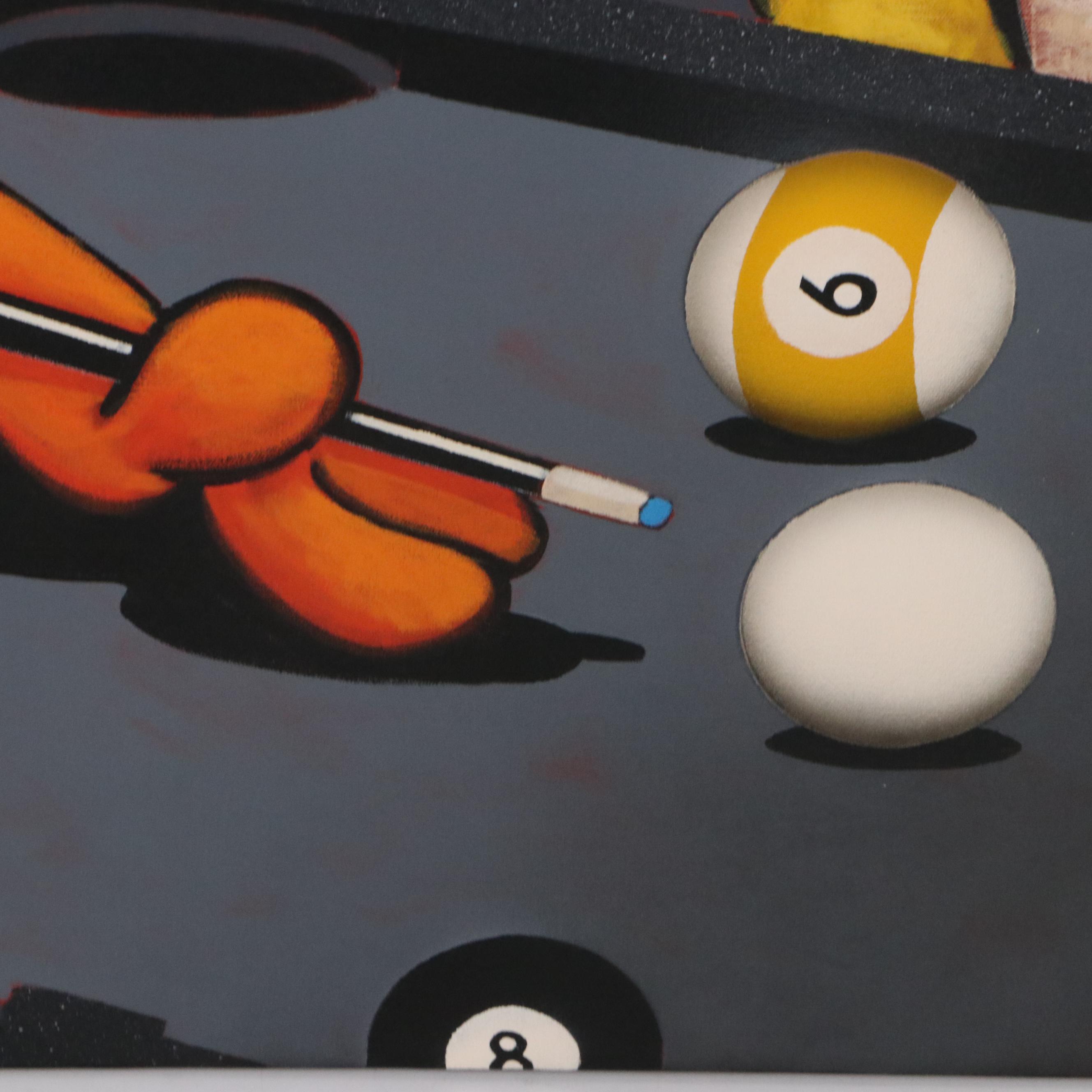 Jim Davis Oil Painting of Garfield and Odie Playing Pool, 2003