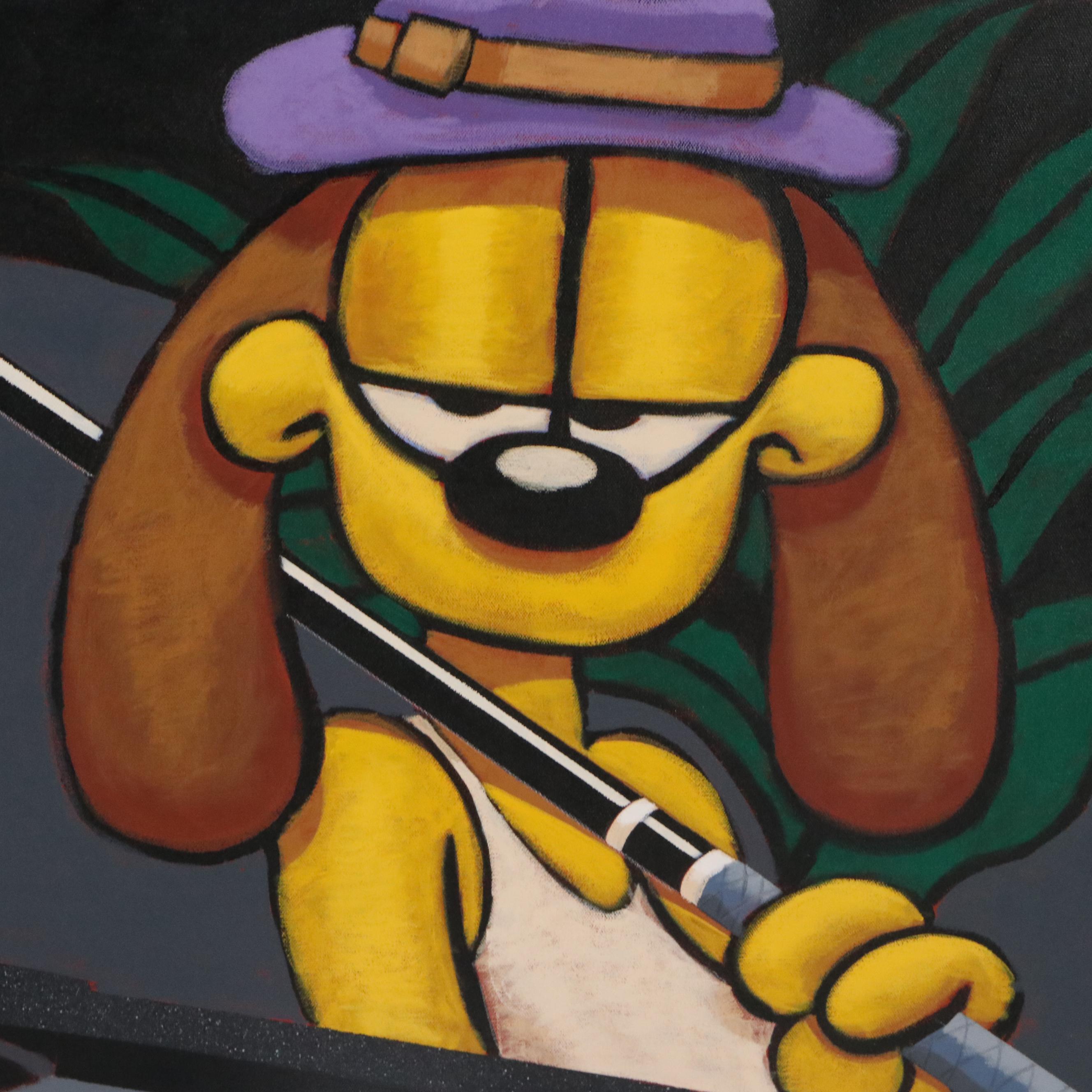 Jim Davis Oil Painting of Garfield and Odie Playing Pool, 2003