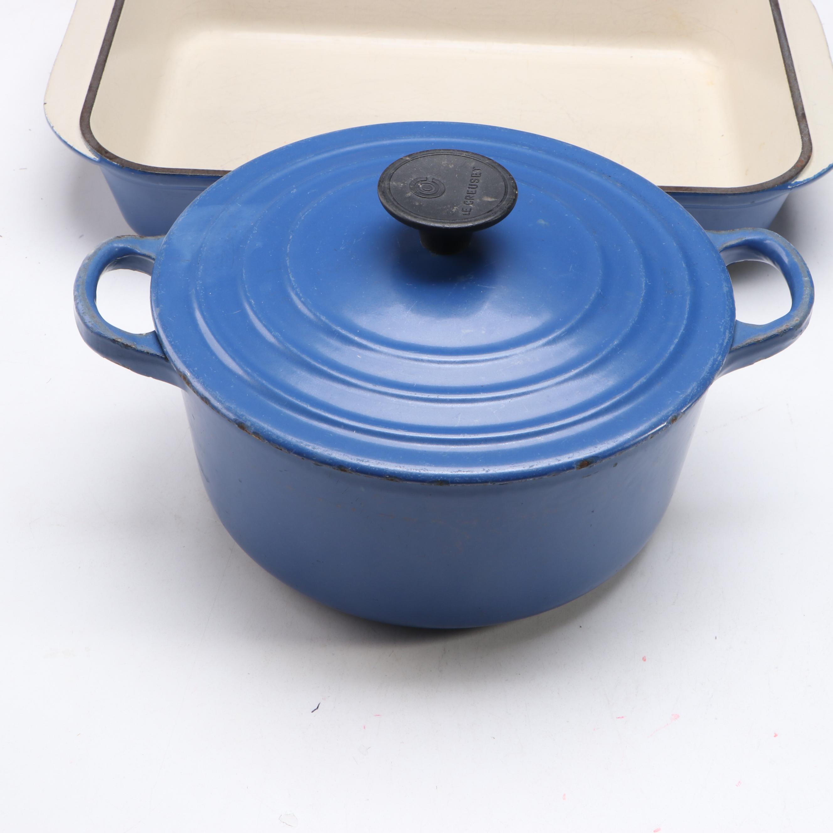 Le Creuset Blue Enamel Cast Iron Pots and Pans with Dutch Oven and Casserole