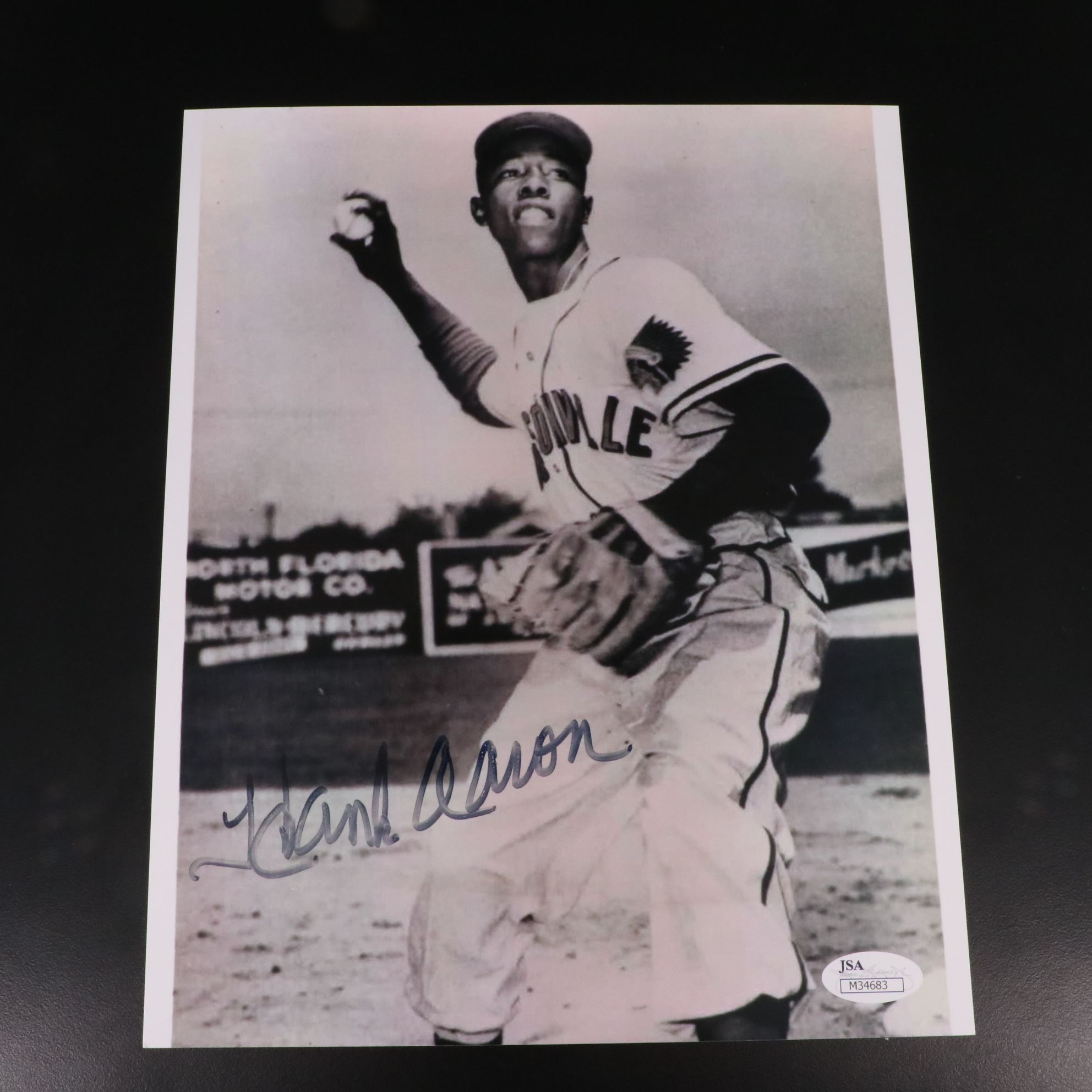 Hank Aaron Signed Jacksonville Braves Baseball Print, JSA