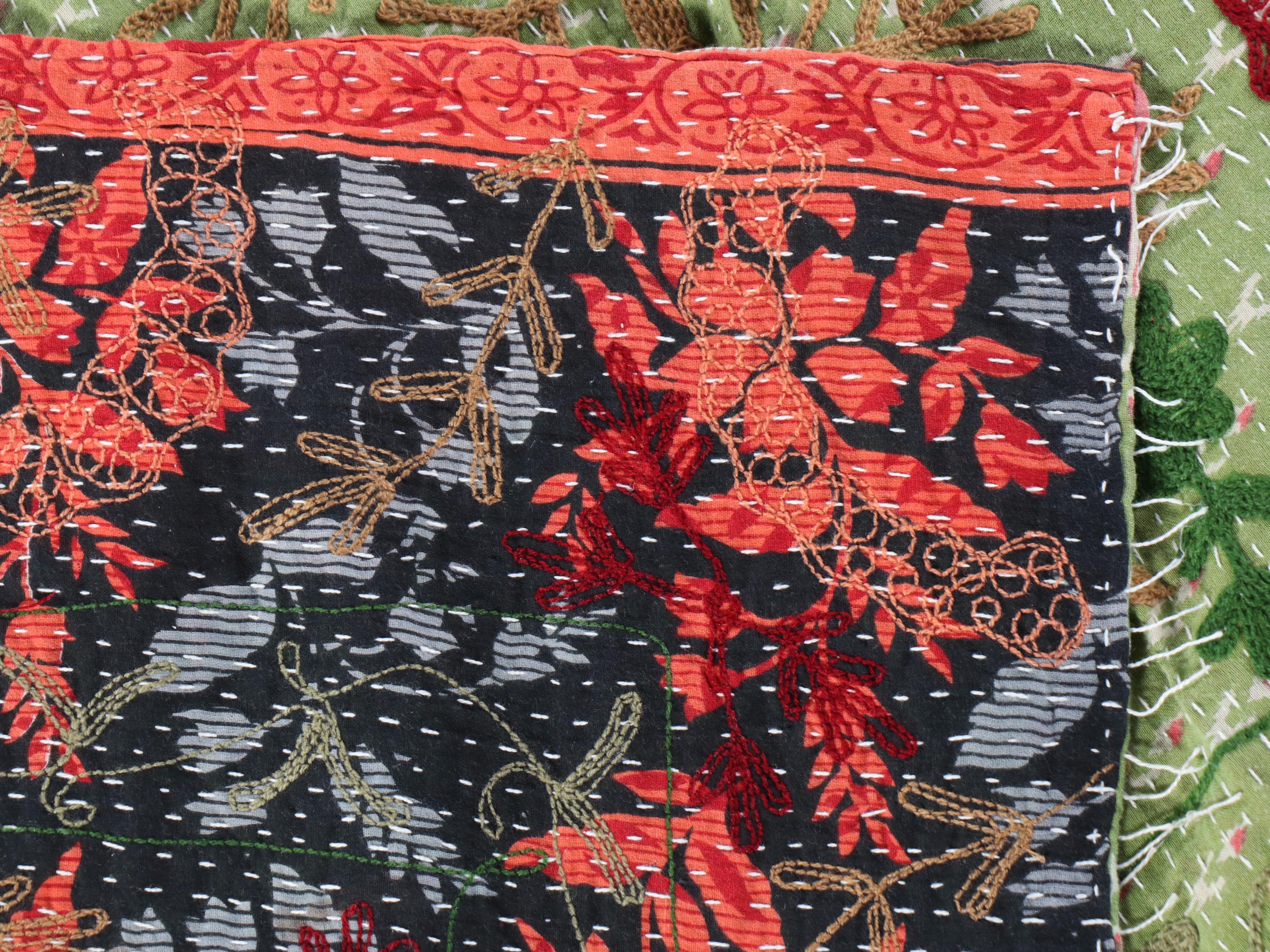 Kantha W Suzani Handcrafted and Embroidered Cotton Quilts
