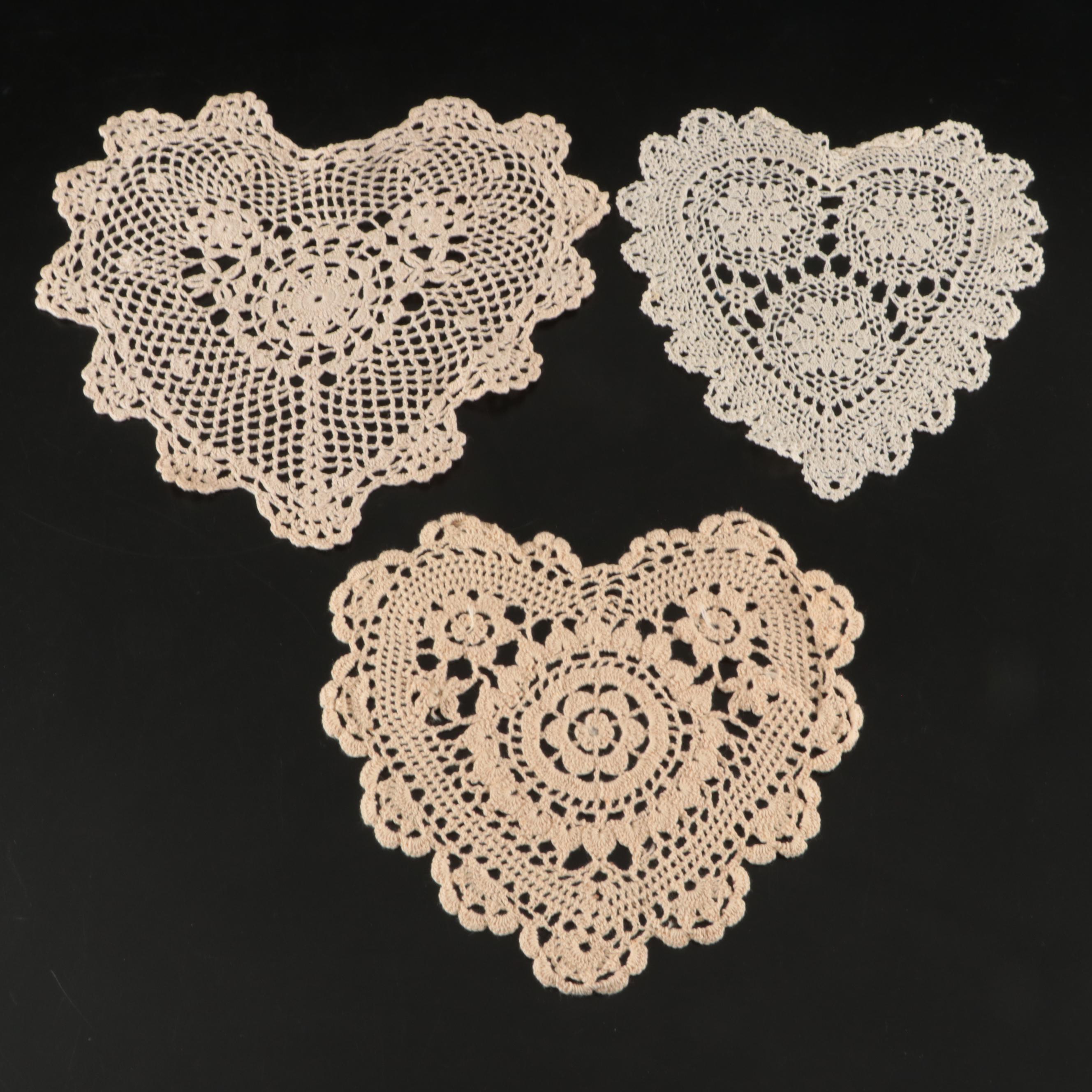 Hand-Embroidered Table Linens with Heart-Shaped Doily and More Vintage Lace