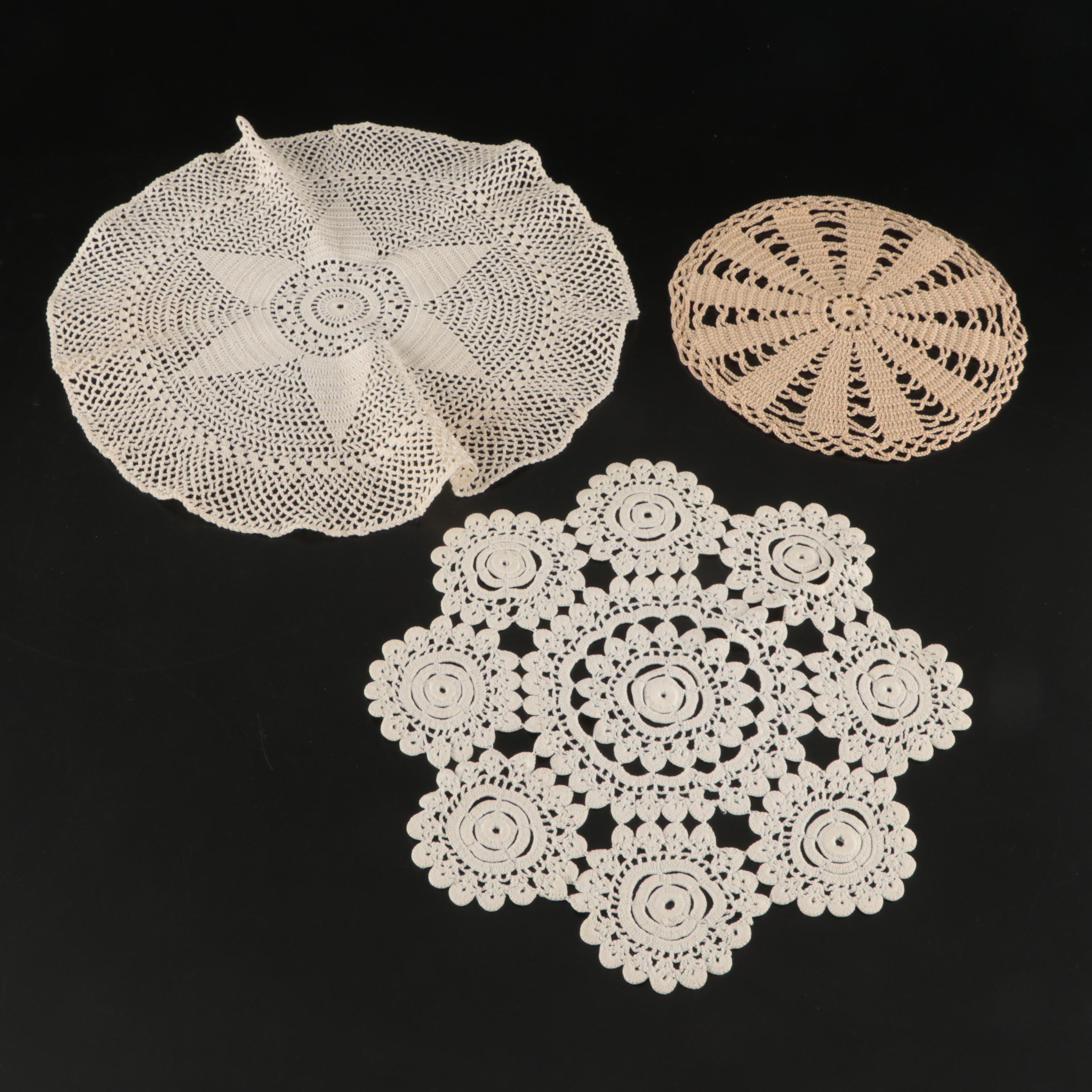 Hand-Embroidered Table Linens with Heart-Shaped Doily and More Vintage Lace