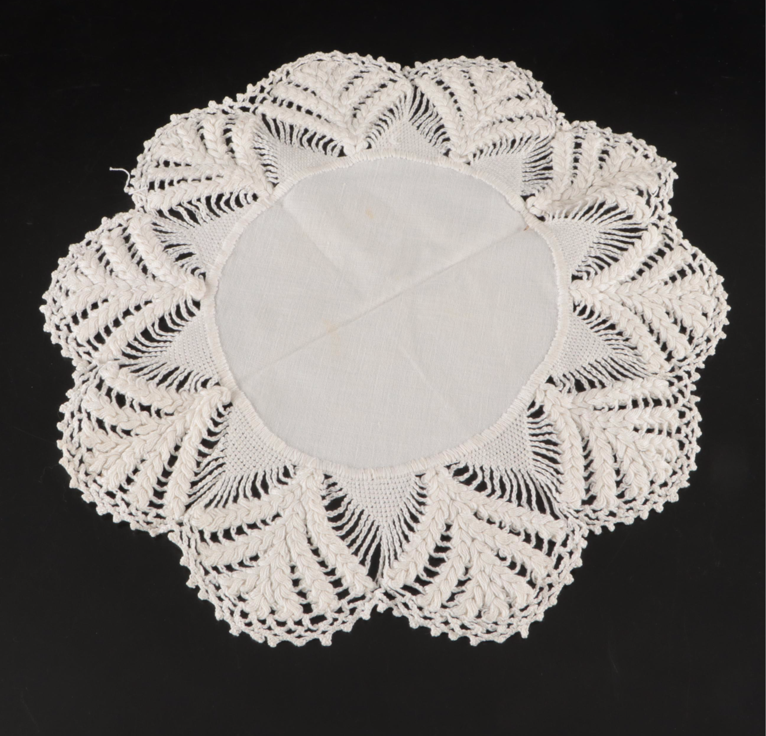 Hand-Embroidered Table Linens with Heart-Shaped Doily and More Vintage Lace