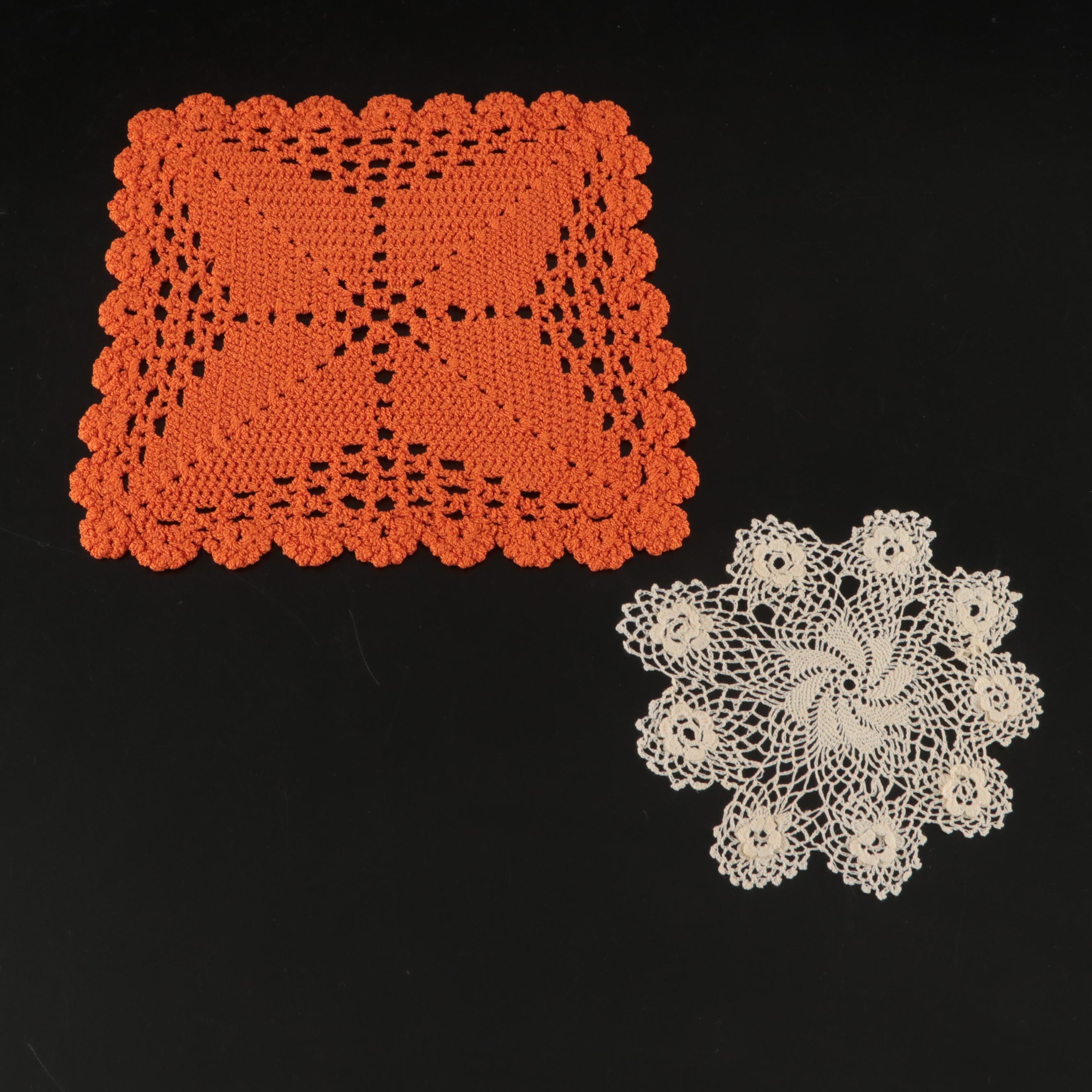 Hand-Embroidered Table Linens with Heart-Shaped Doily and More Vintage Lace