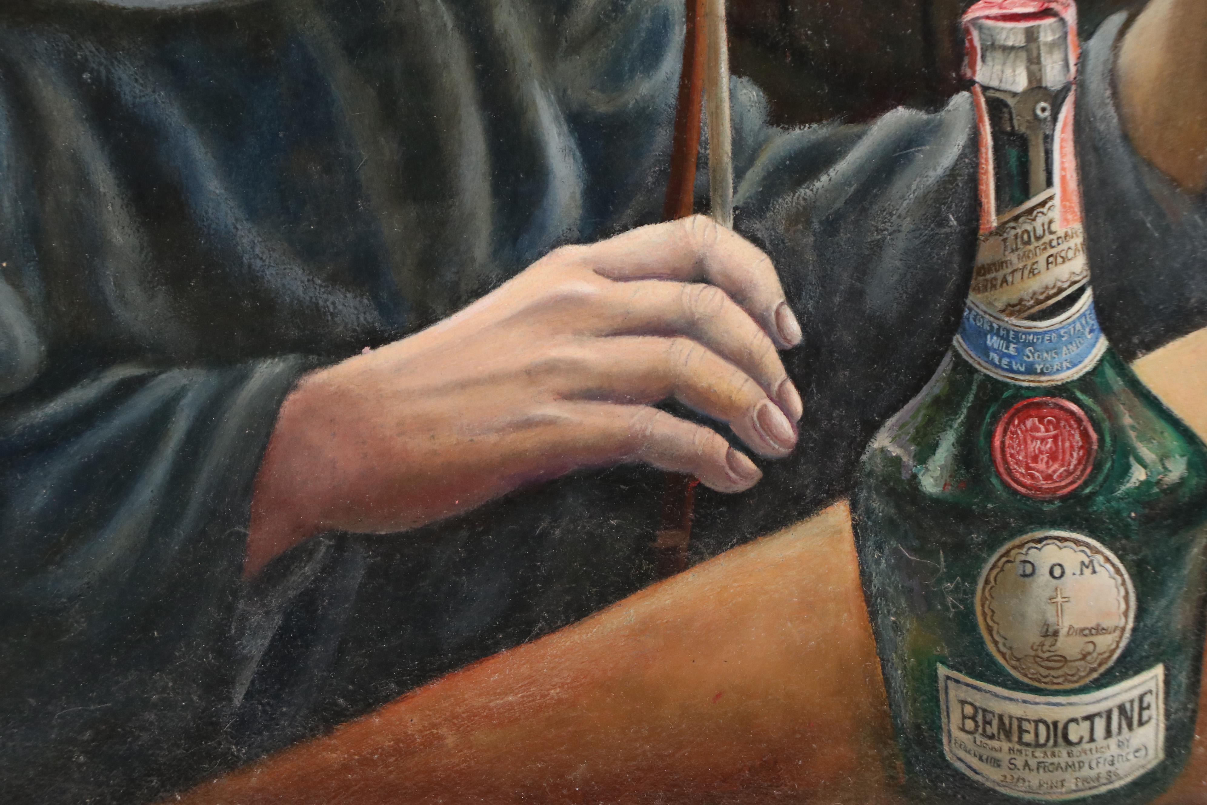 A. Cairns Oil Portrait Painting of Monk Playing Violin, 1963