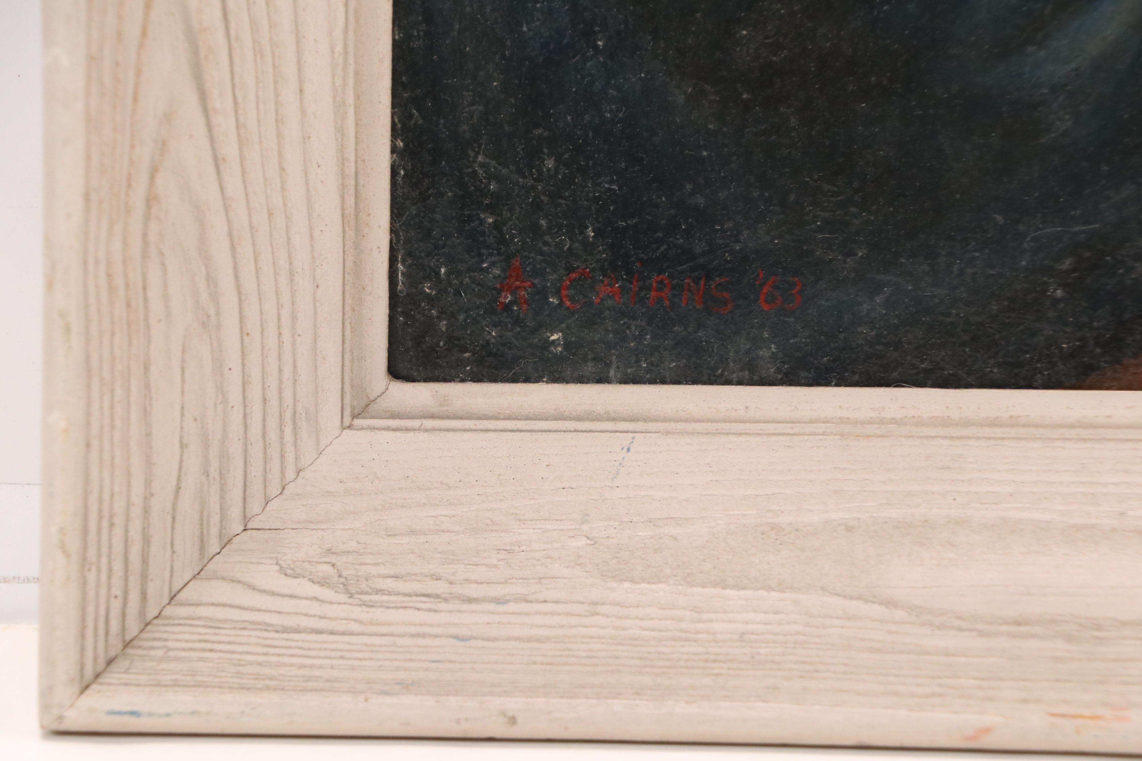 A. Cairns Oil Portrait Painting of Monk Playing Violin, 1963