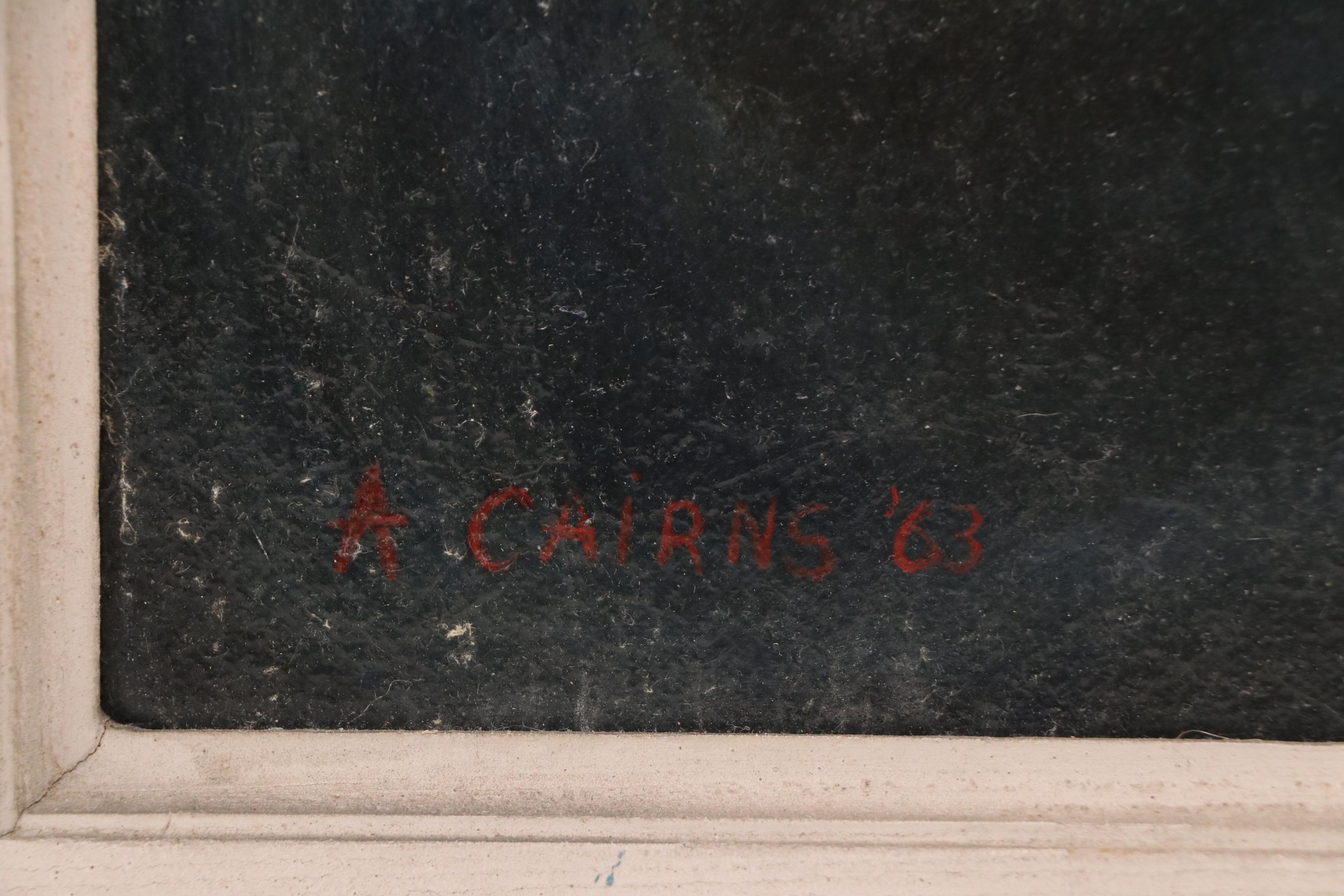 A. Cairns Oil Portrait Painting of Monk Playing Violin, 1963