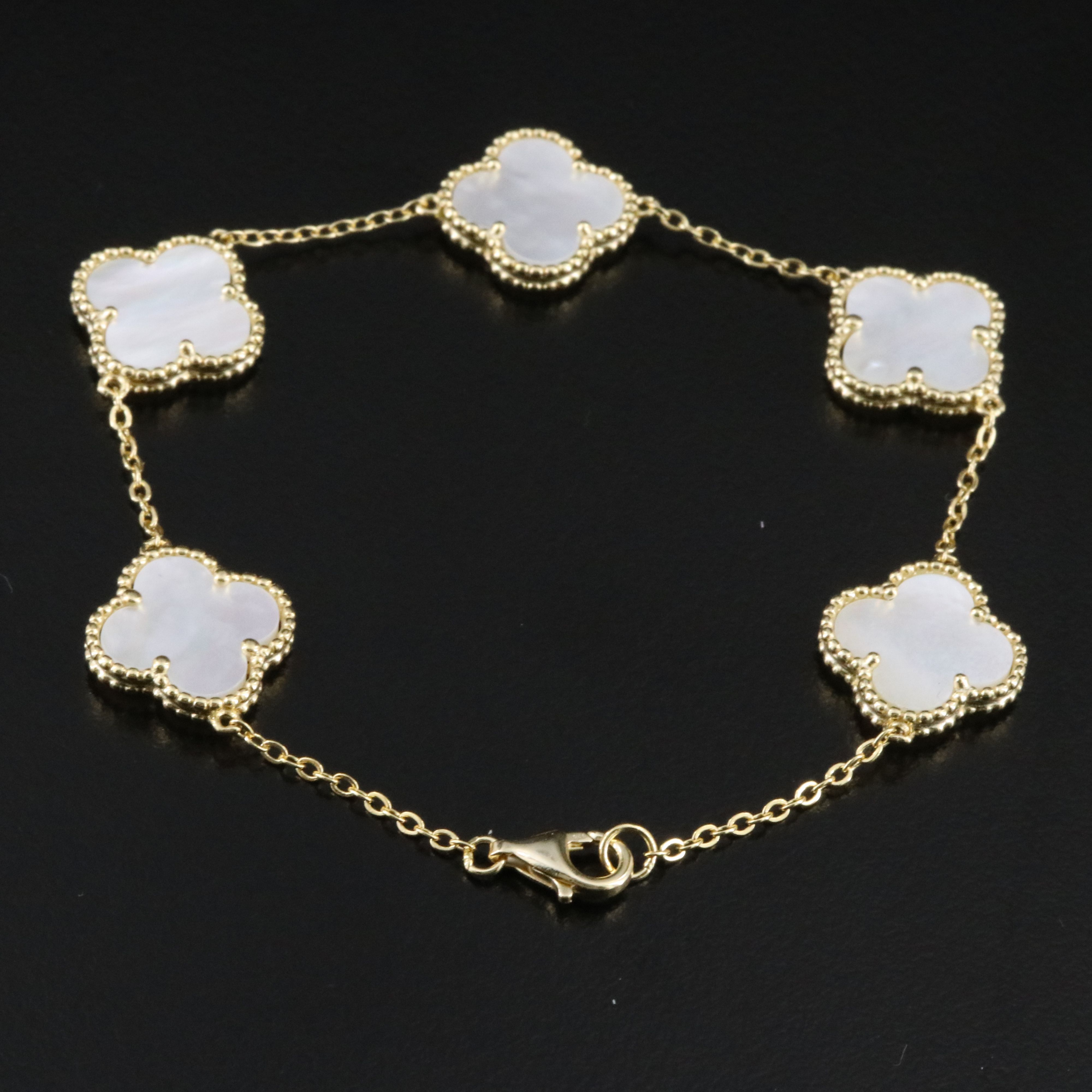Sterling Mother-of-Pearl Quatrefoil Station Bracelet
