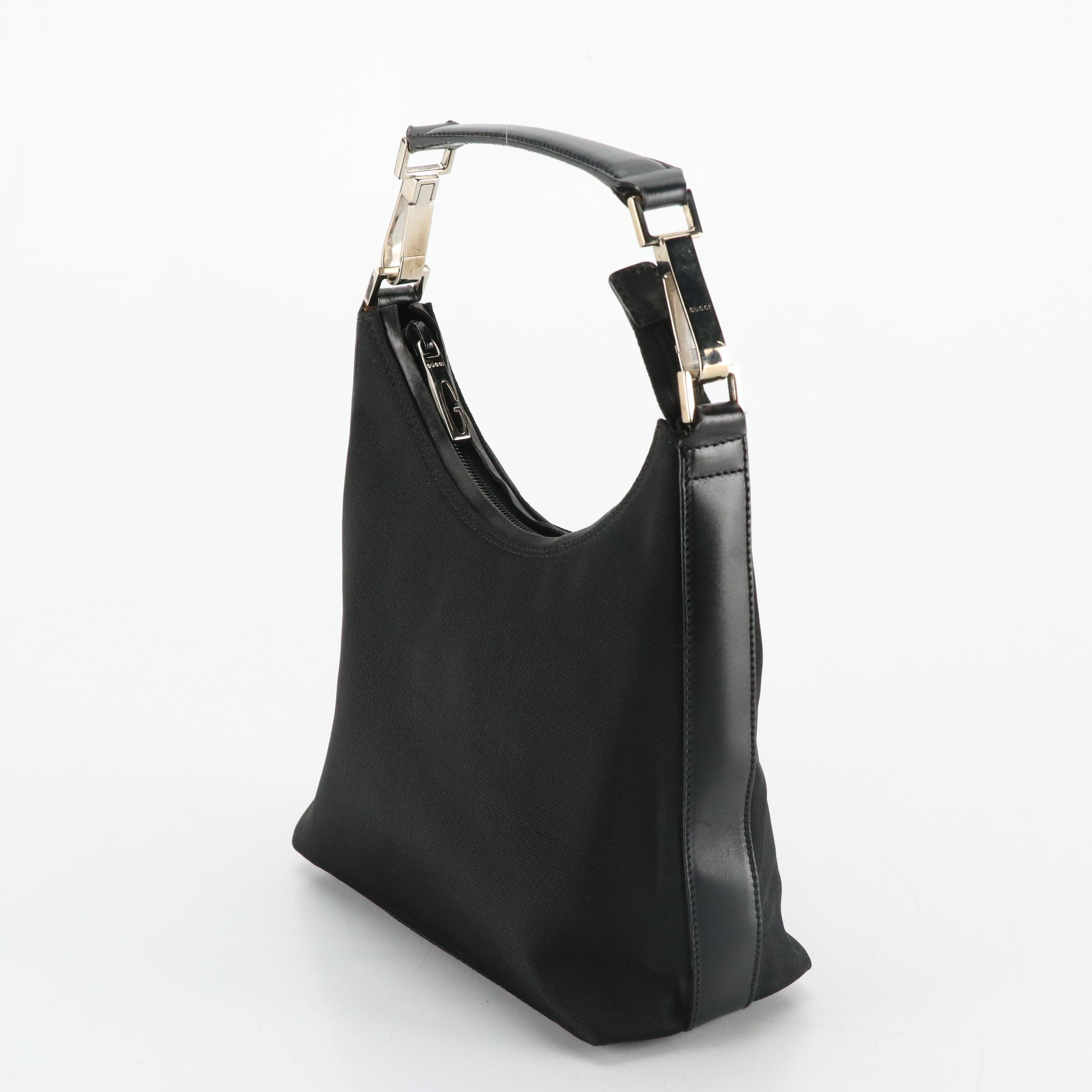 Gucci Mini Black Nylon Handbag with Leather  Trim