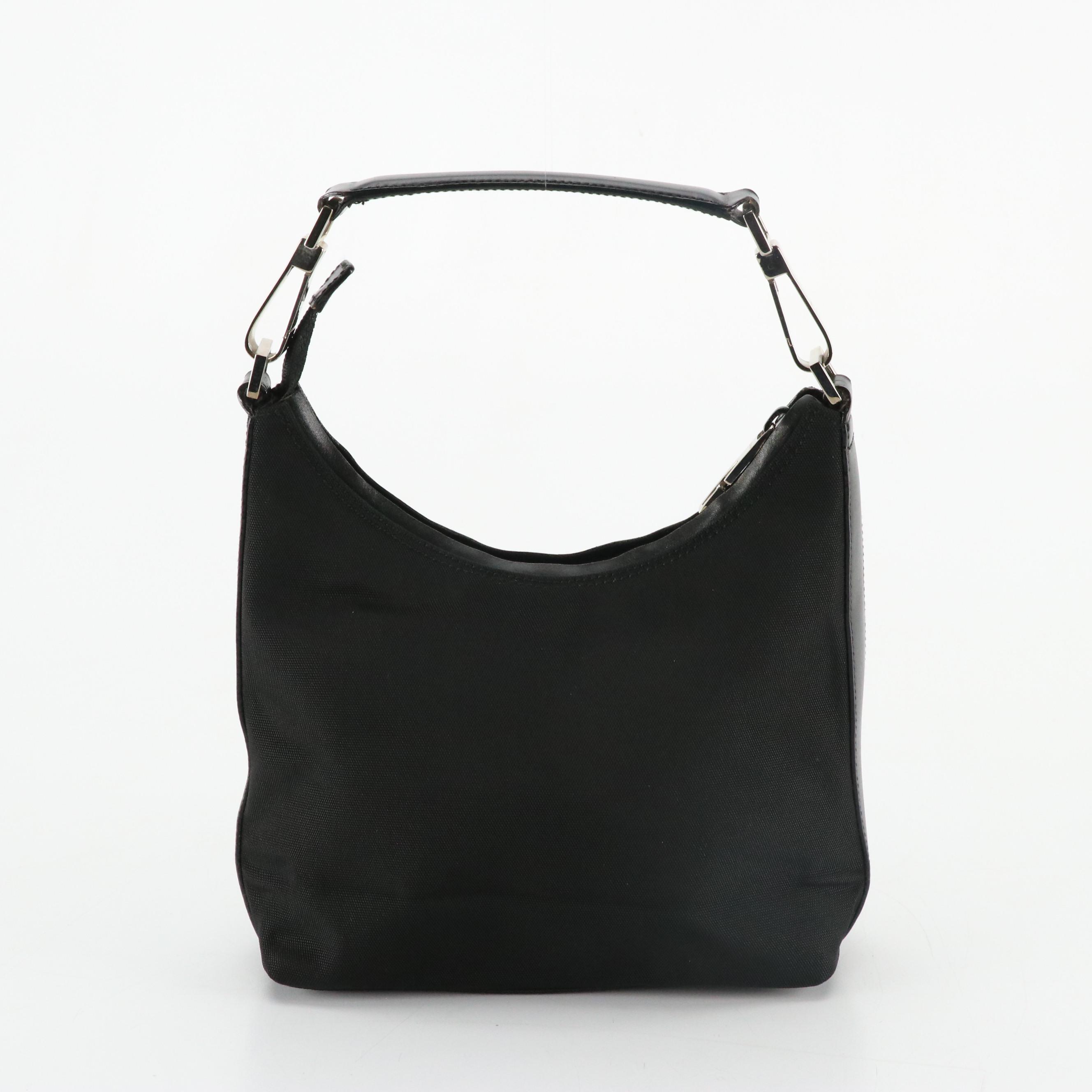 Gucci Mini Black Nylon Handbag with Leather  Trim