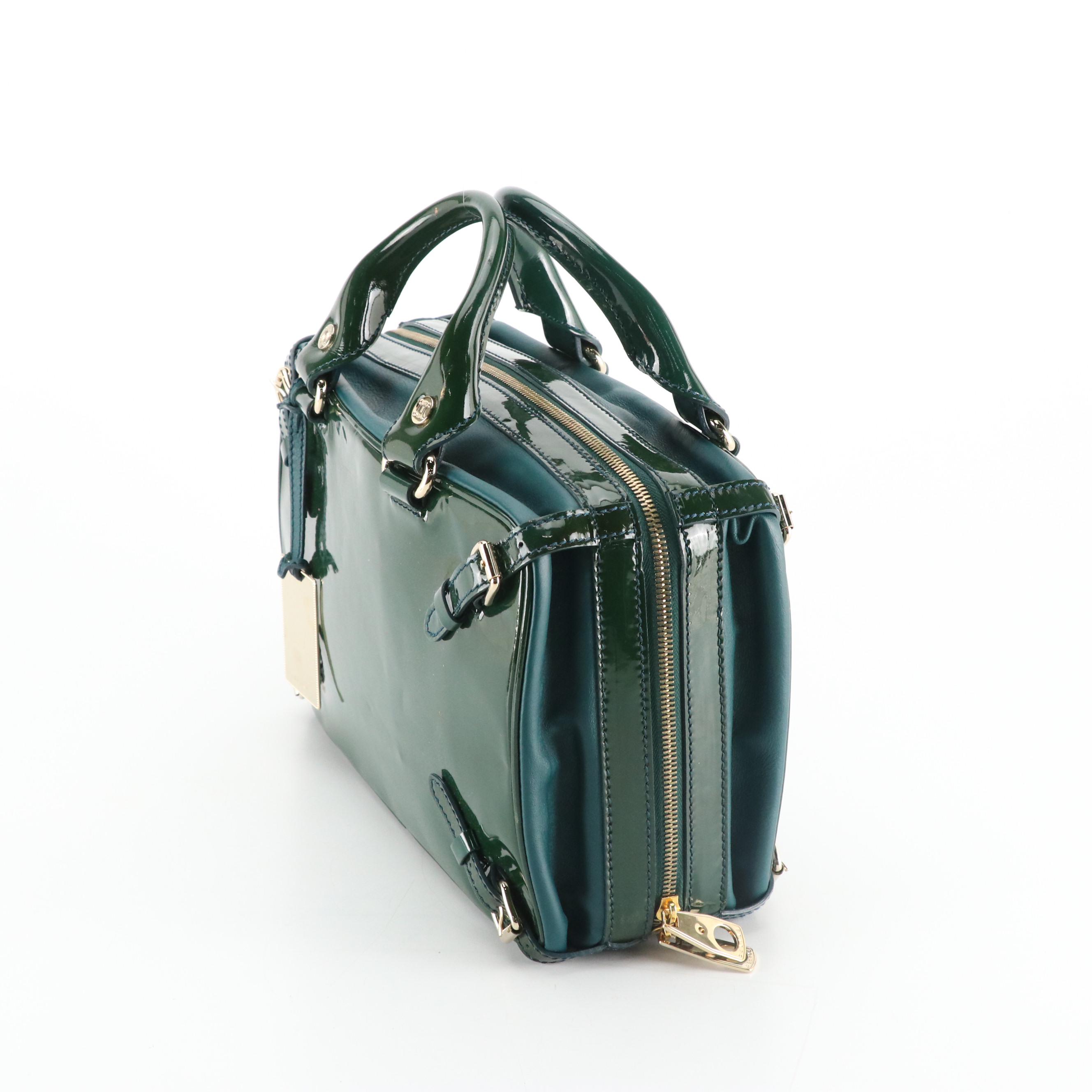 Celine Zip-Around Handbag in Emerald Green Patent Leather