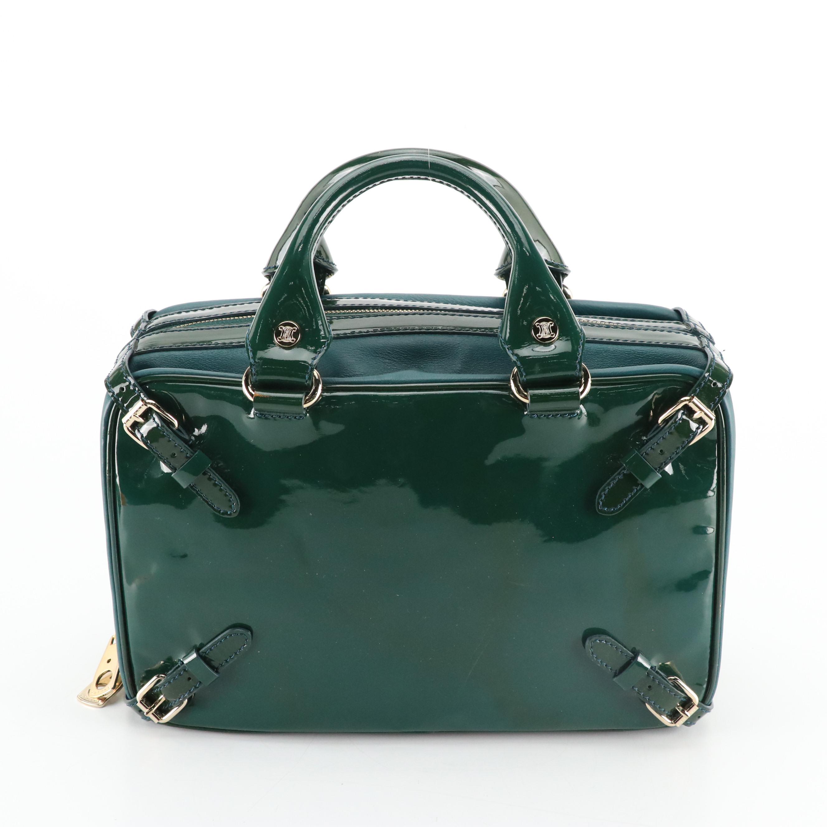 Celine Zip-Around Handbag in Emerald Green Patent Leather