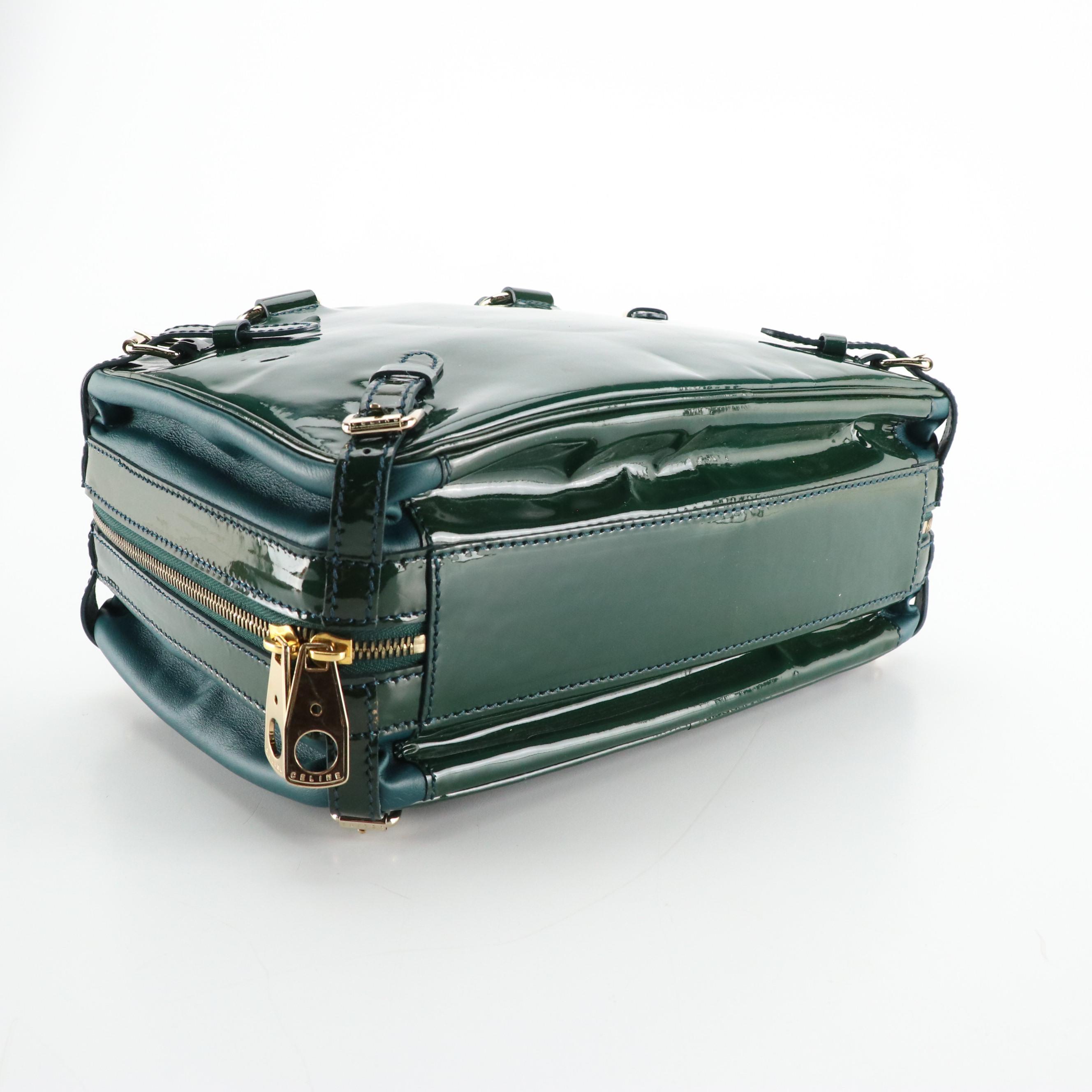 Celine Zip-Around Handbag in Emerald Green Patent Leather