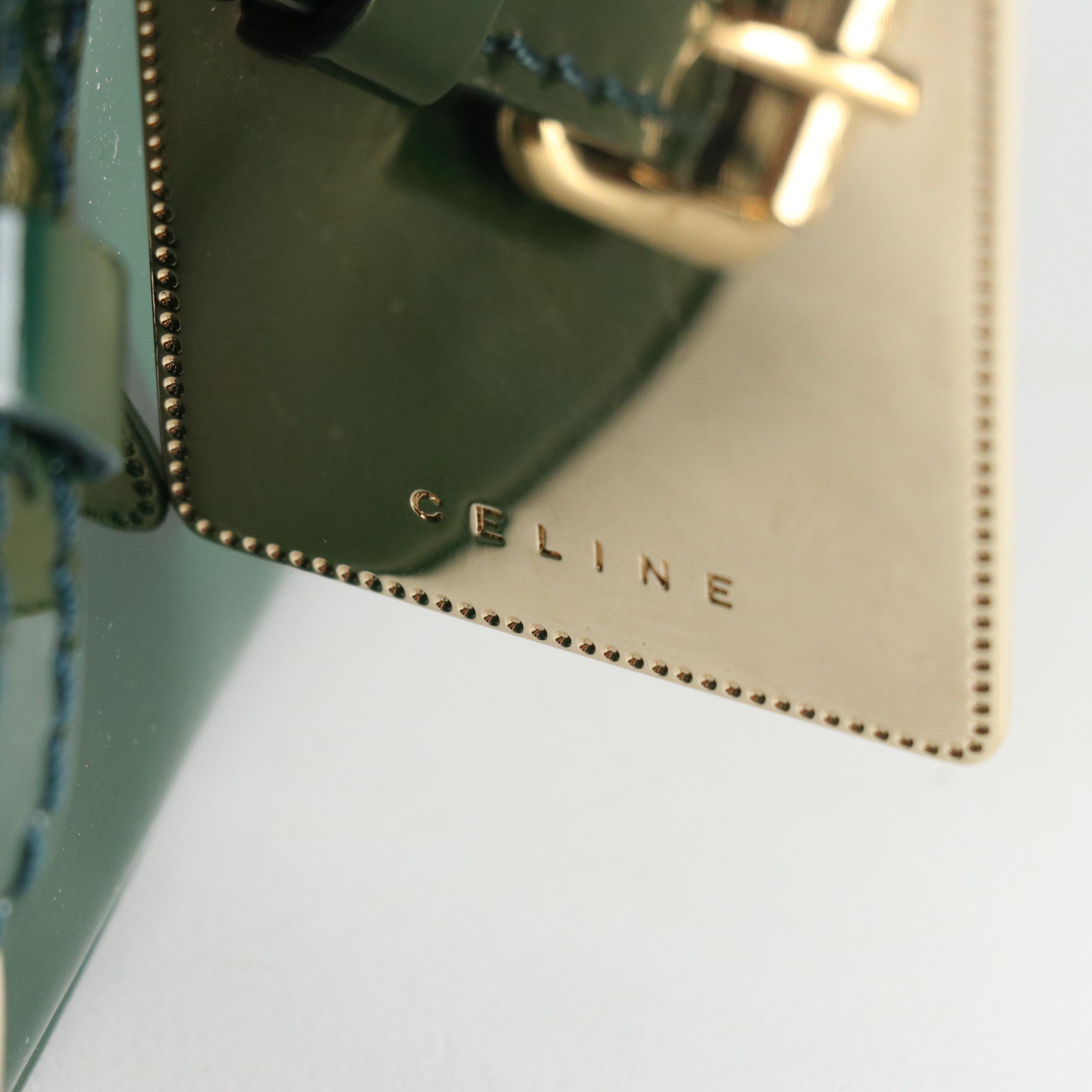 Celine Zip-Around Handbag in Emerald Green Patent Leather