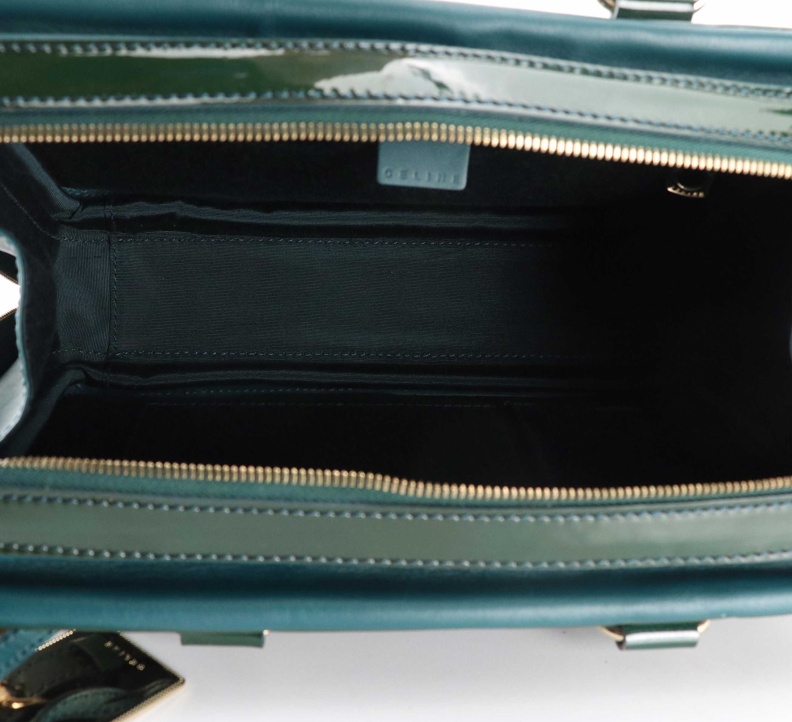 Celine Zip-Around Handbag in Emerald Green Patent Leather