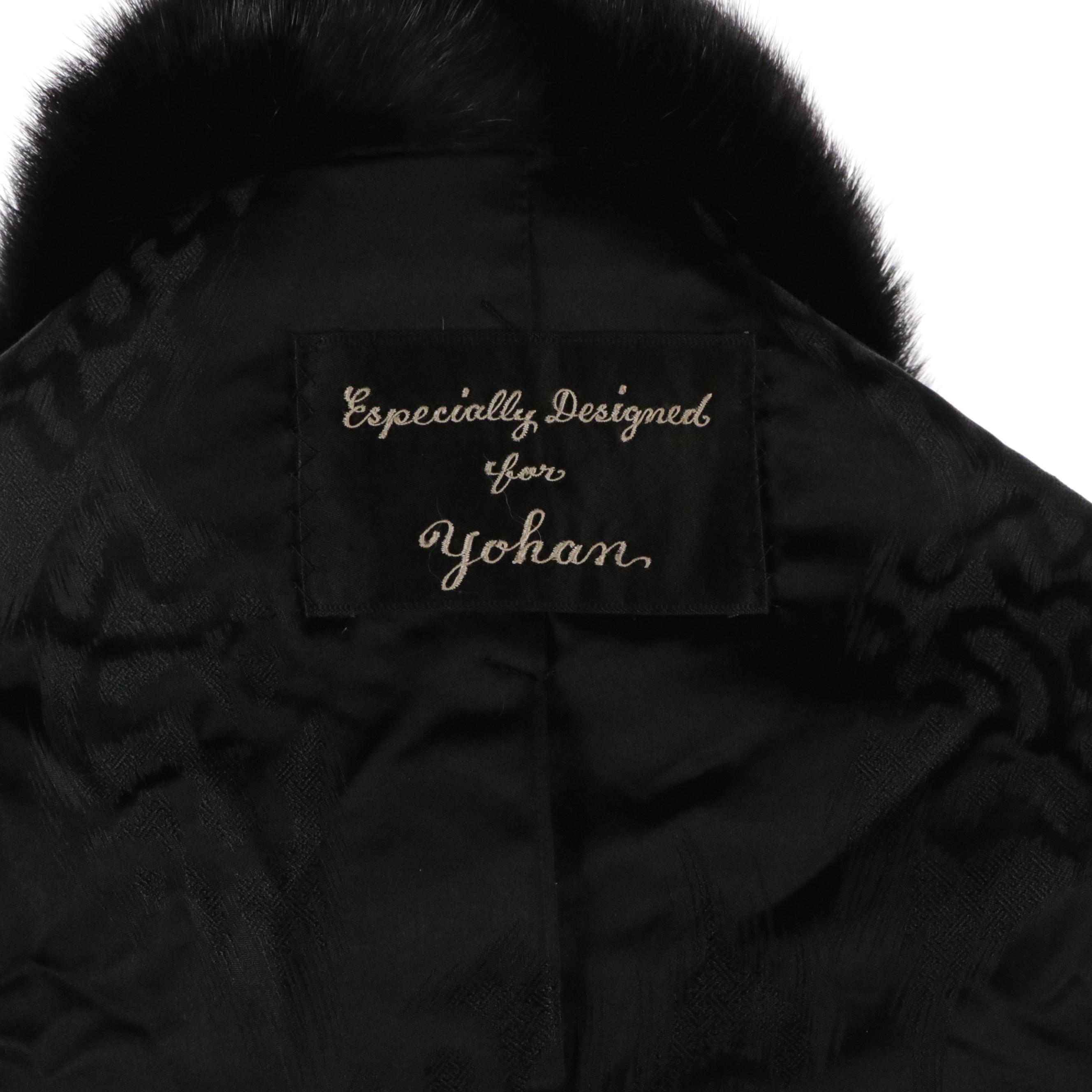 Black Mink Fur Opera Wrap Stole with Mink Tail Trim