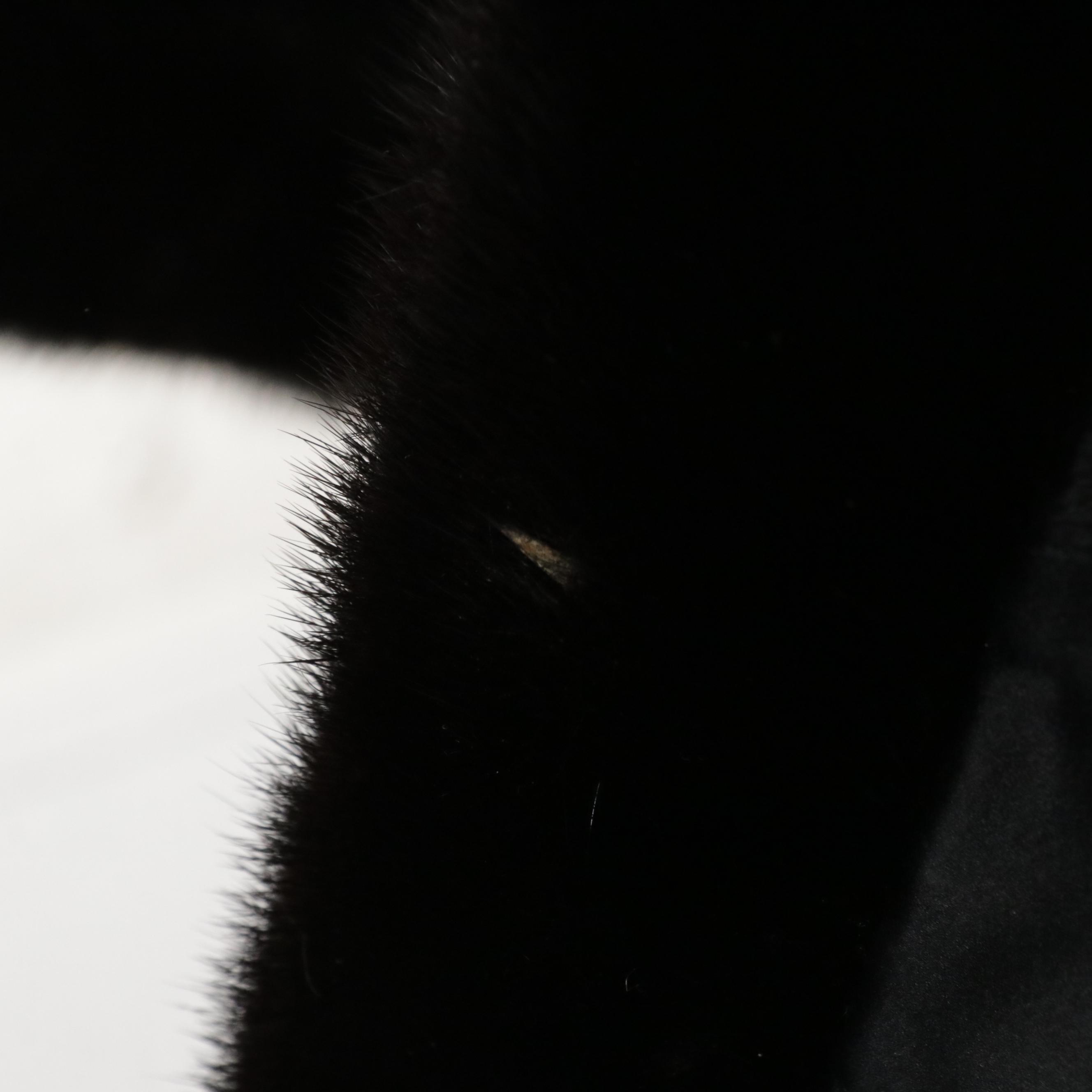 Black Mink Fur Opera Wrap Stole with Mink Tail Trim