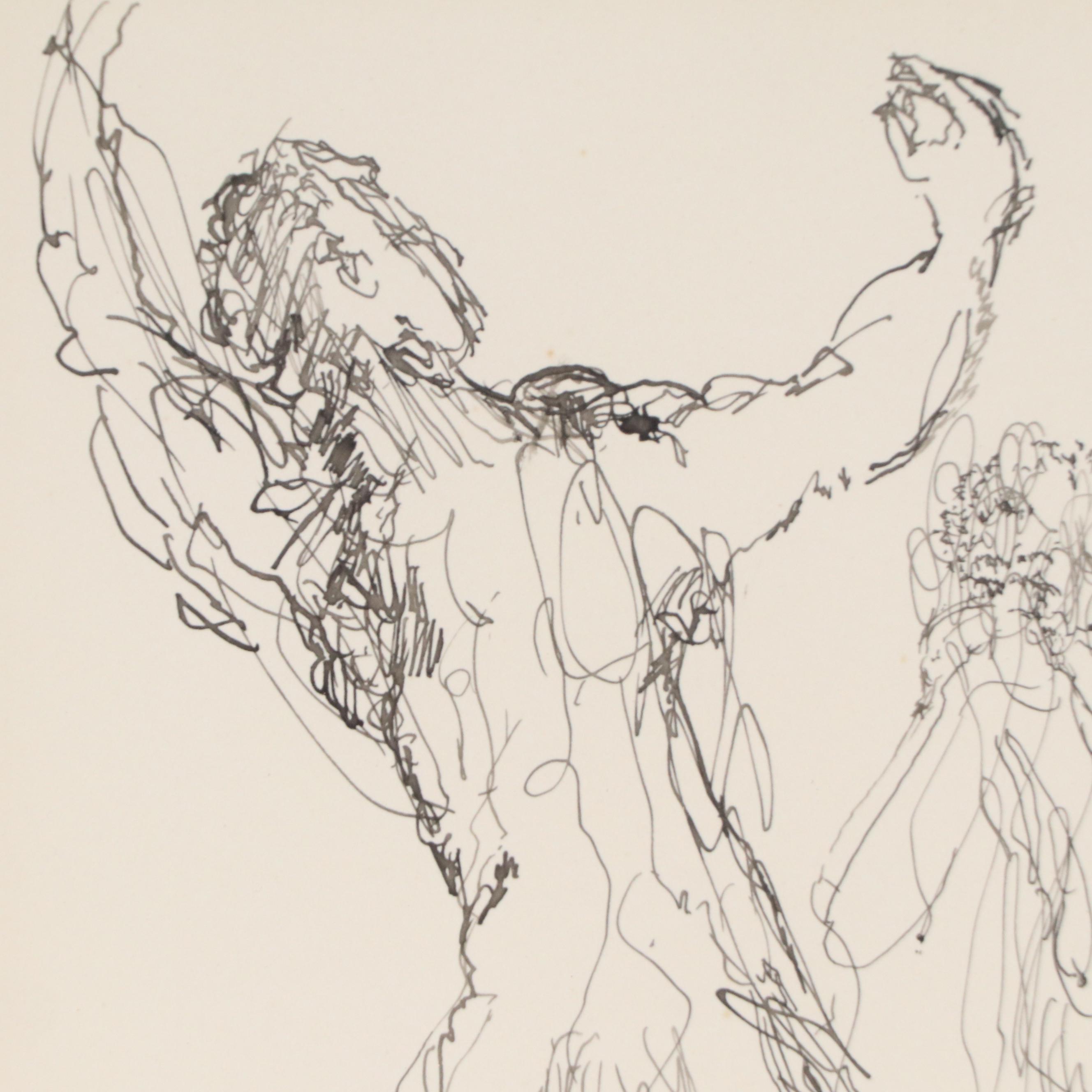 Pen and Ink Drawing "A Satyr and His Woodland Nymph," 1977