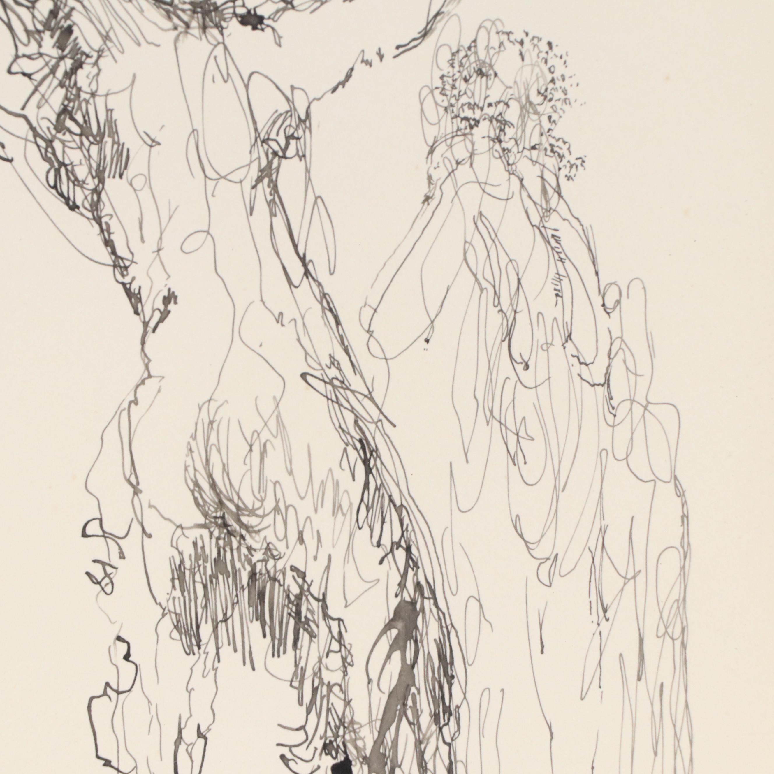 Pen and Ink Drawing "A Satyr and His Woodland Nymph," 1977