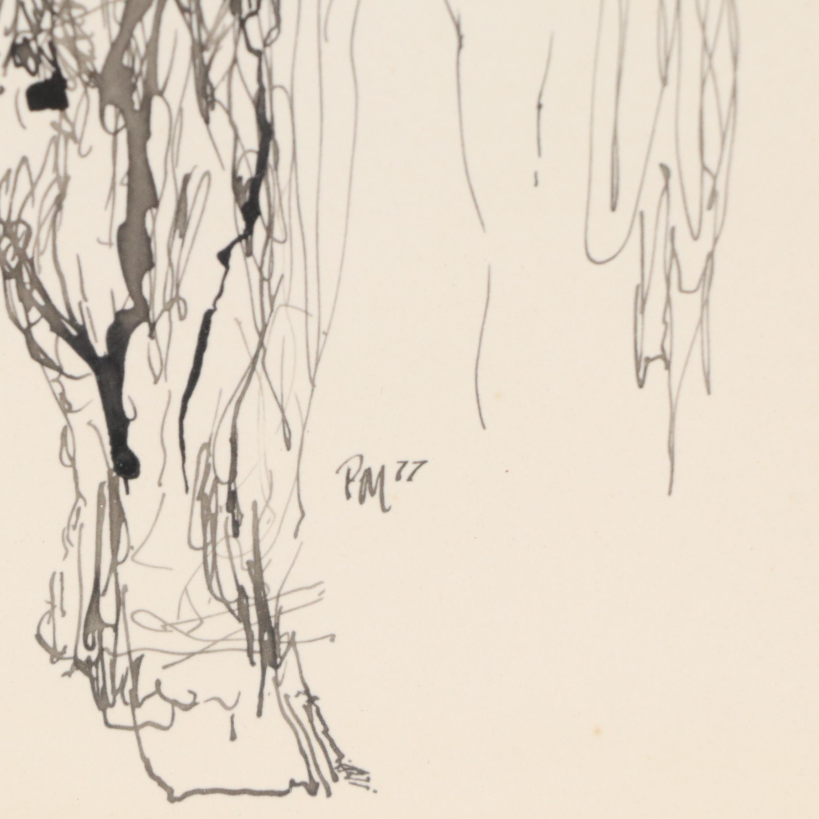 Pen and Ink Drawing "A Satyr and His Woodland Nymph," 1977