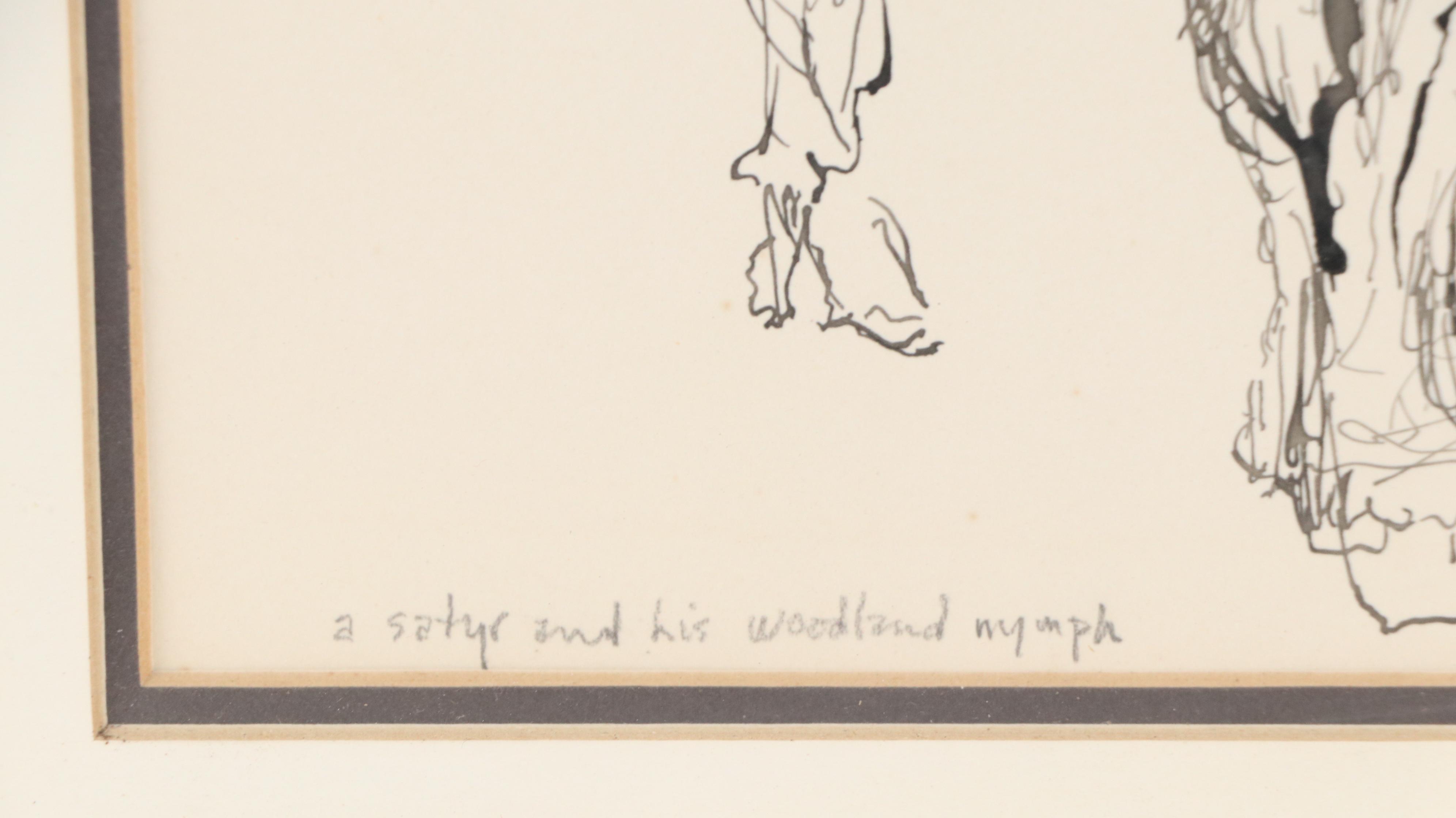 Pen and Ink Drawing "A Satyr and His Woodland Nymph," 1977
