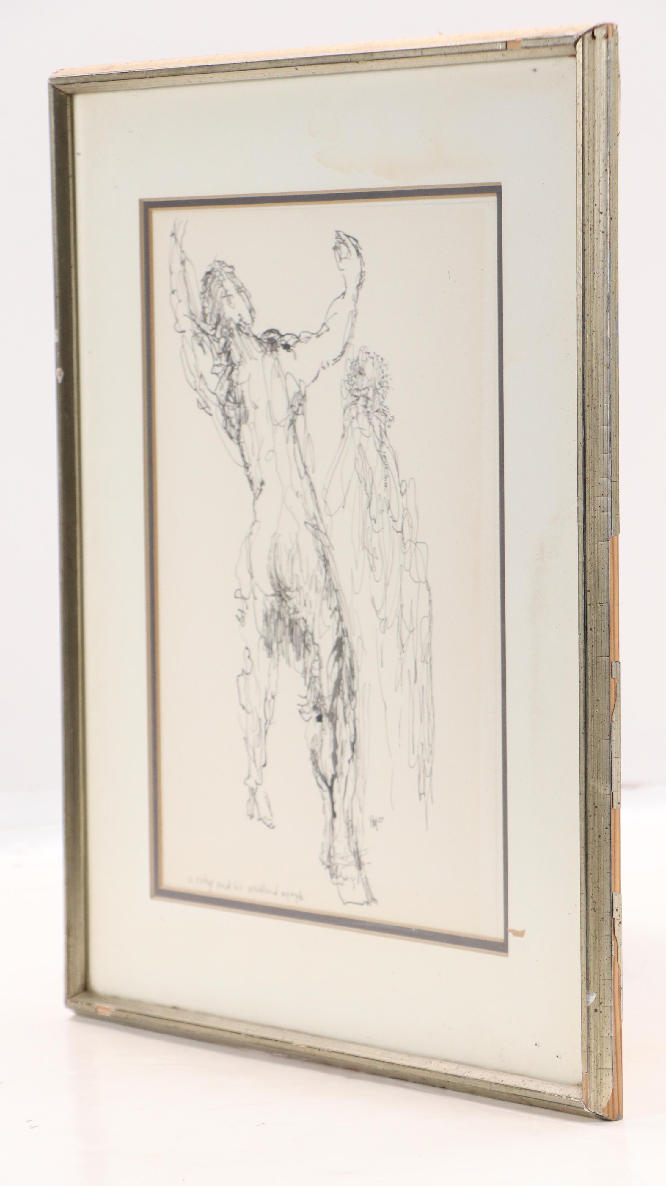 Pen and Ink Drawing "A Satyr and His Woodland Nymph," 1977