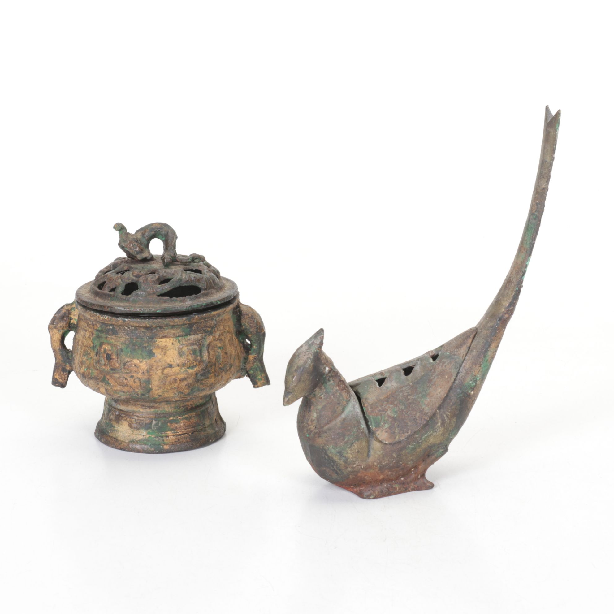 Cast Iron Koro Bird & Temple Urn Incense Burners