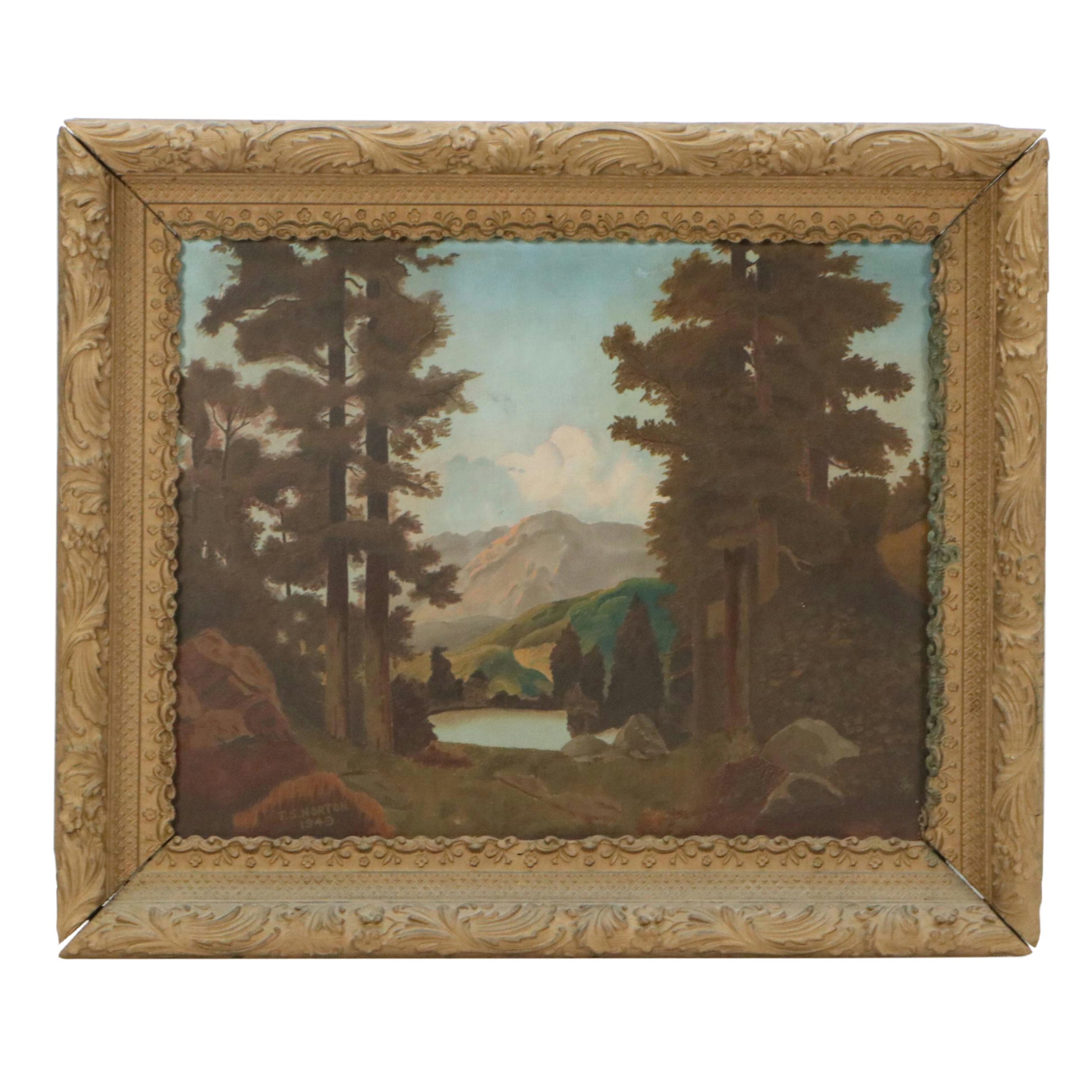 T.S. Norton Forest Landscape Oil Painting, 1949
