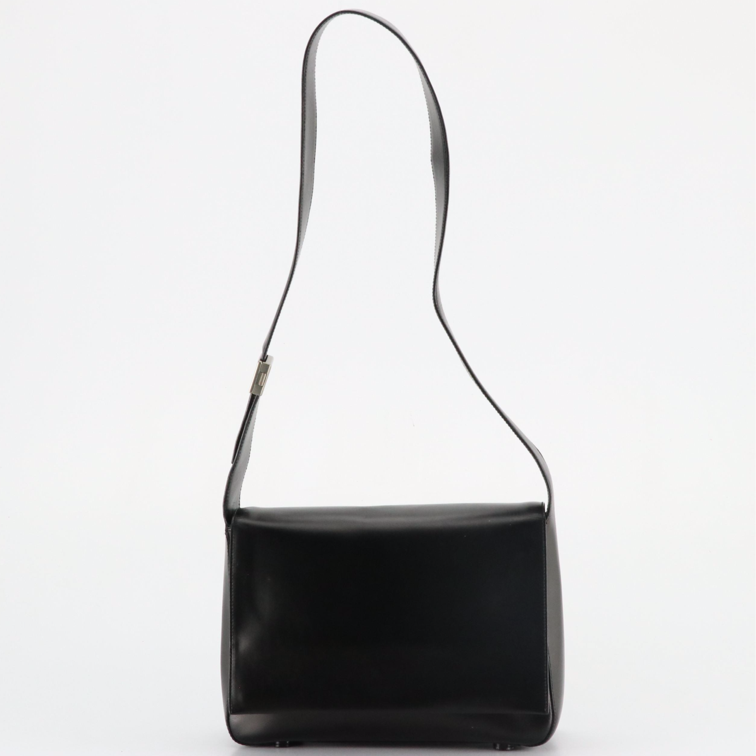 Prada Black Calfskin Leather Front-Flap Shoulder Bag