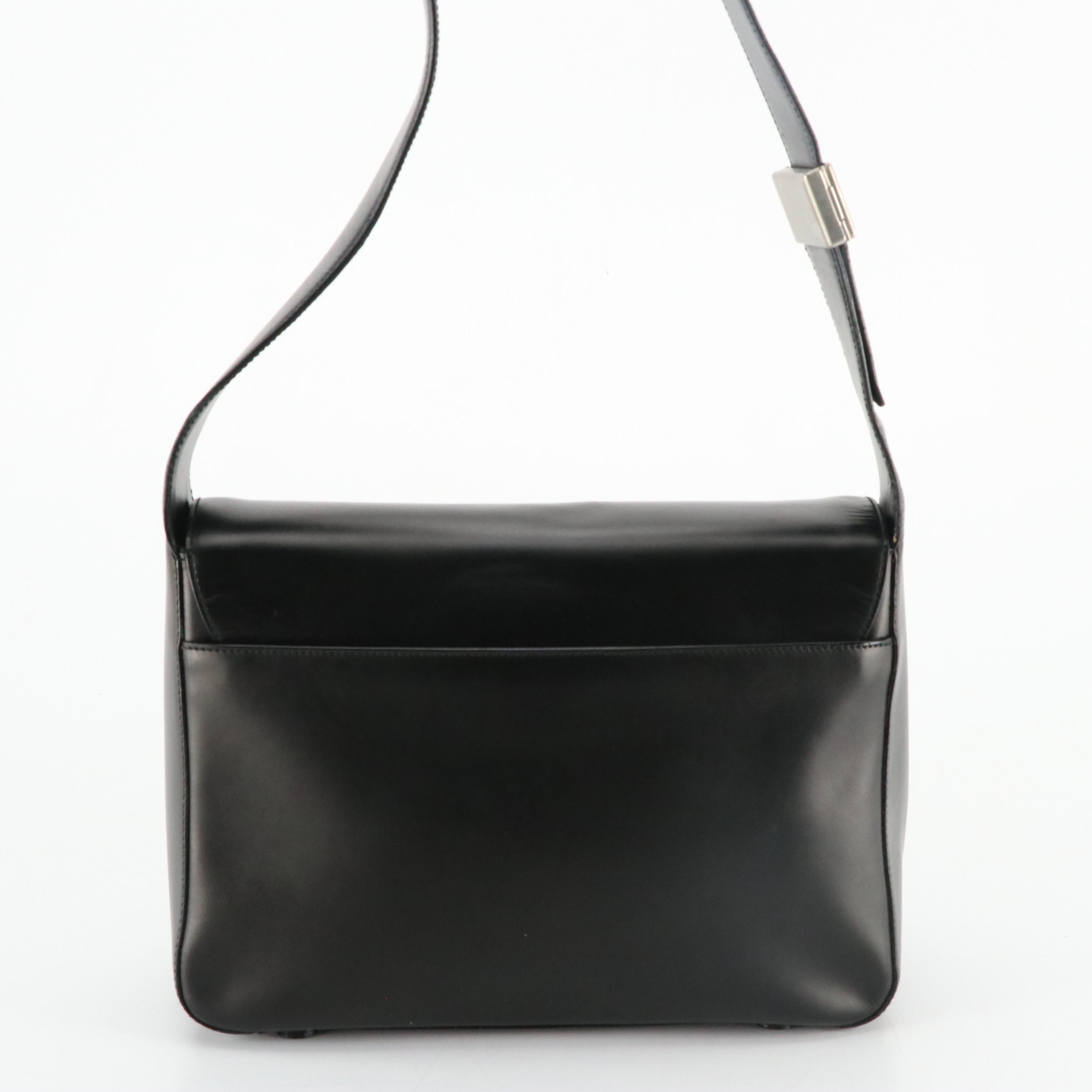 Prada Black Calfskin Leather Front-Flap Shoulder Bag