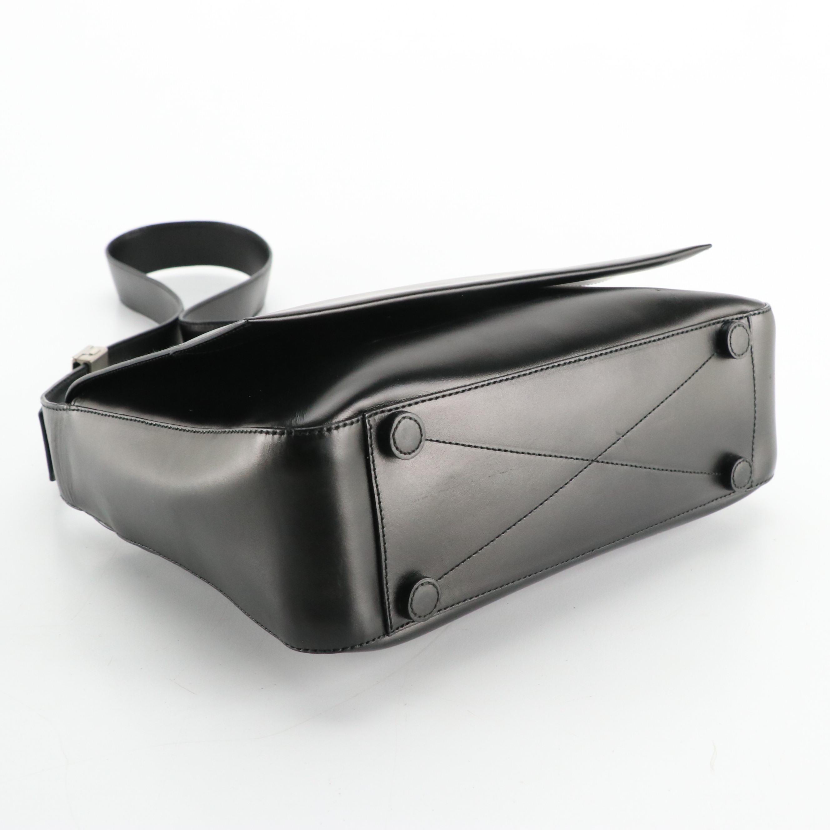 Prada Black Calfskin Leather Front-Flap Shoulder Bag